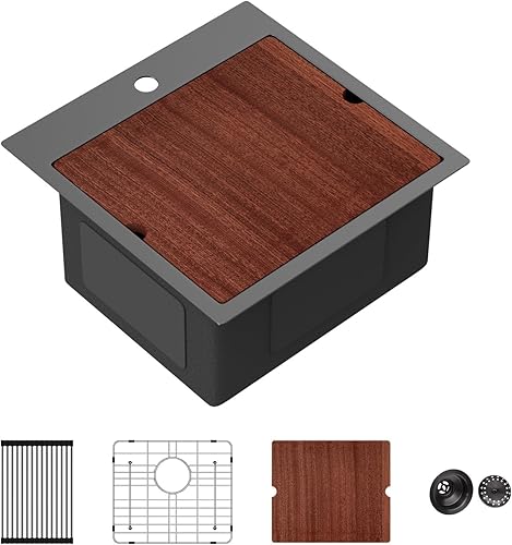 Miniatura 114 de Sarlai Fregadero de barra de 21 gotas de acero inoxidable - Fregadero de cocina de 21 x 20 pulgadas, estación de trabajo de montaje superior, acero