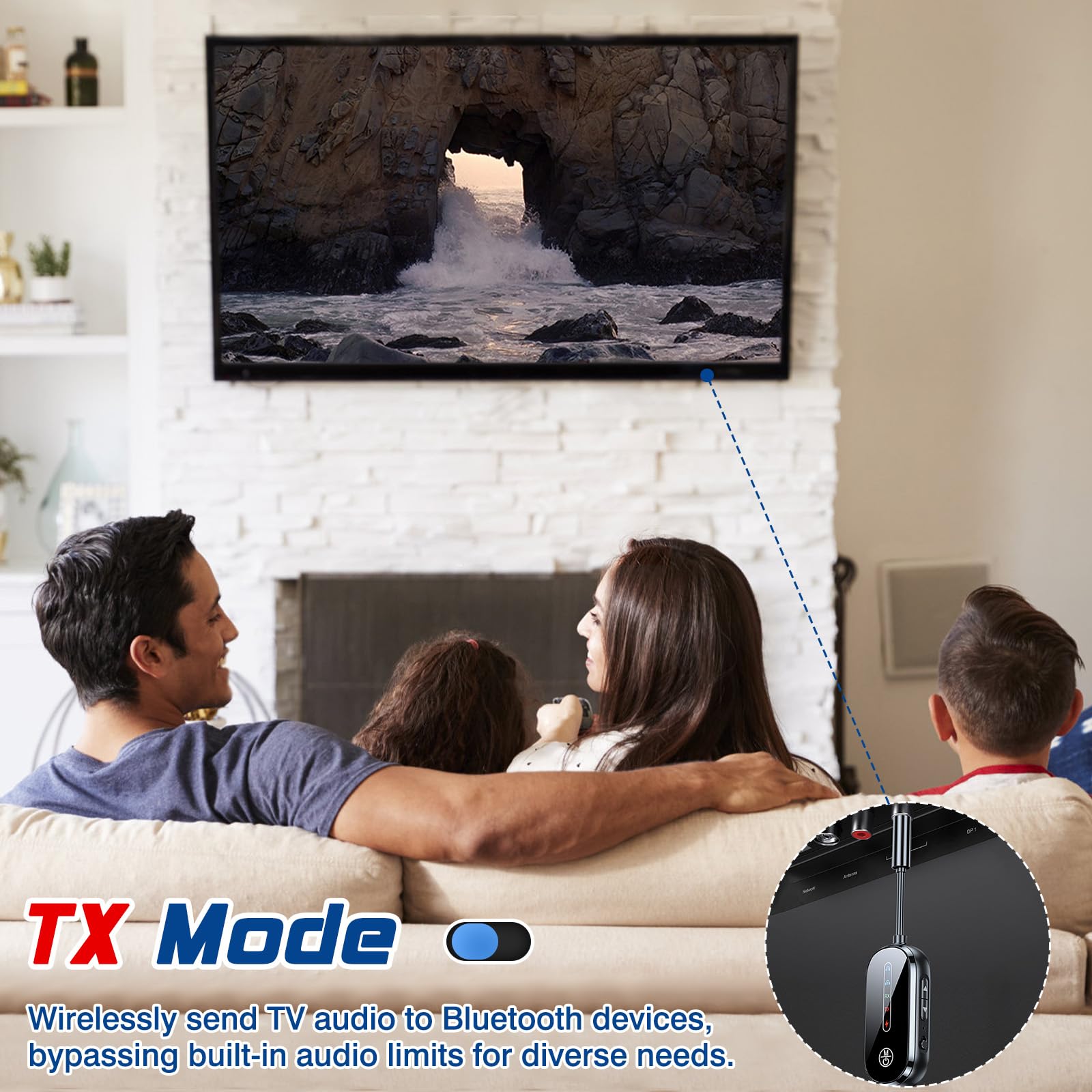 CAUTIOUS 5.4 Ricevitore Bluetooth Aux, 2 in 1 Adattatore Trasmettitore Ultimo Modello, Stabile Trasmettitore Bluetooth per Tv, Cuffie 3.5mm, Adattatore Bluetoot Auto per TV, Telefono Mobile