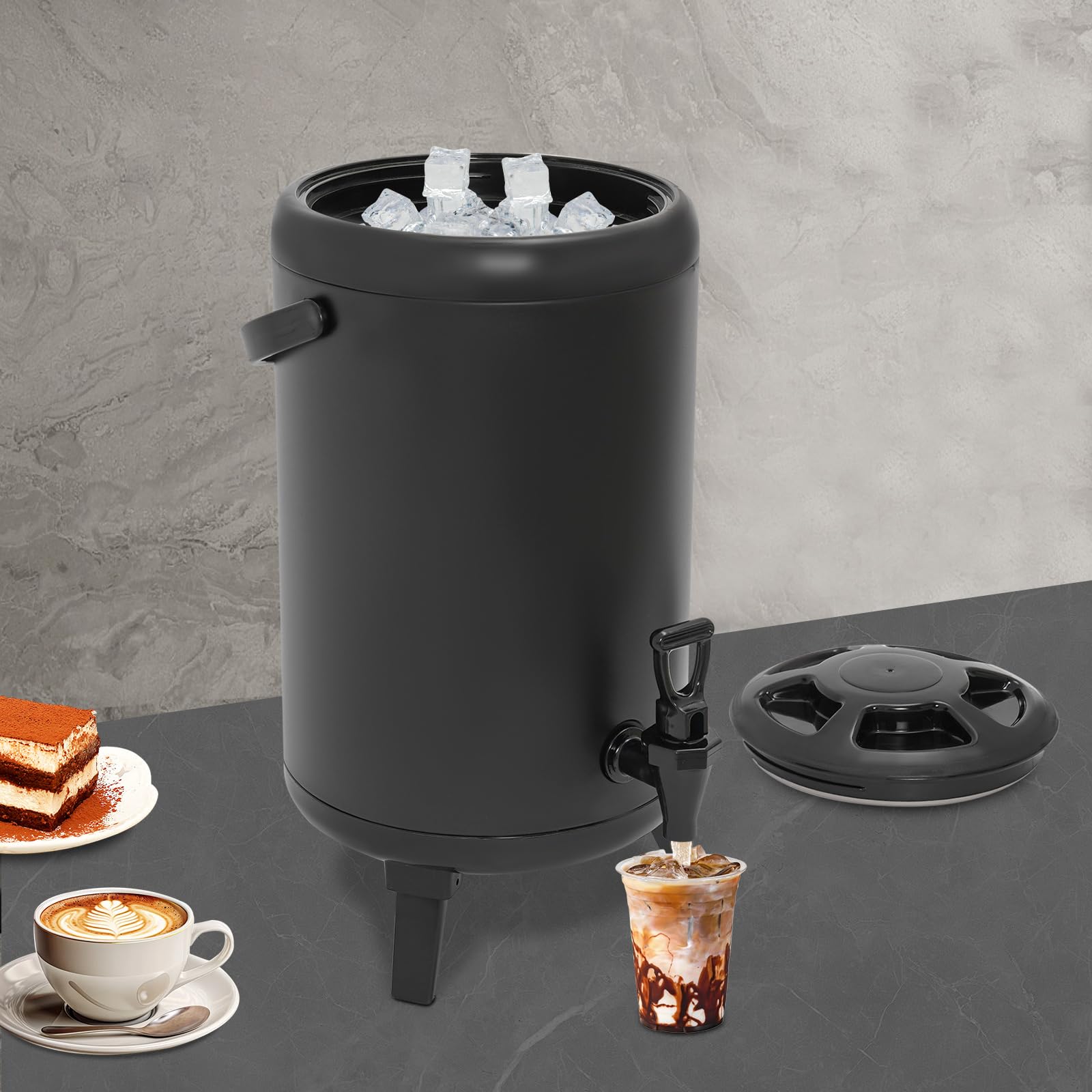 Distributore per bevande in acciaio inox, 10 l, isolato con rubinetto, dispenser isolato per bevande calde a freddo, per caffè, cioccolato, tè al latte, succo, per uffici ed eventi, 24 x 33 cm