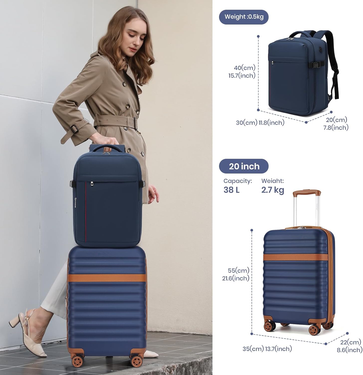 Kono Airline Approved Suitcase Set 3 Piece Luggage Set