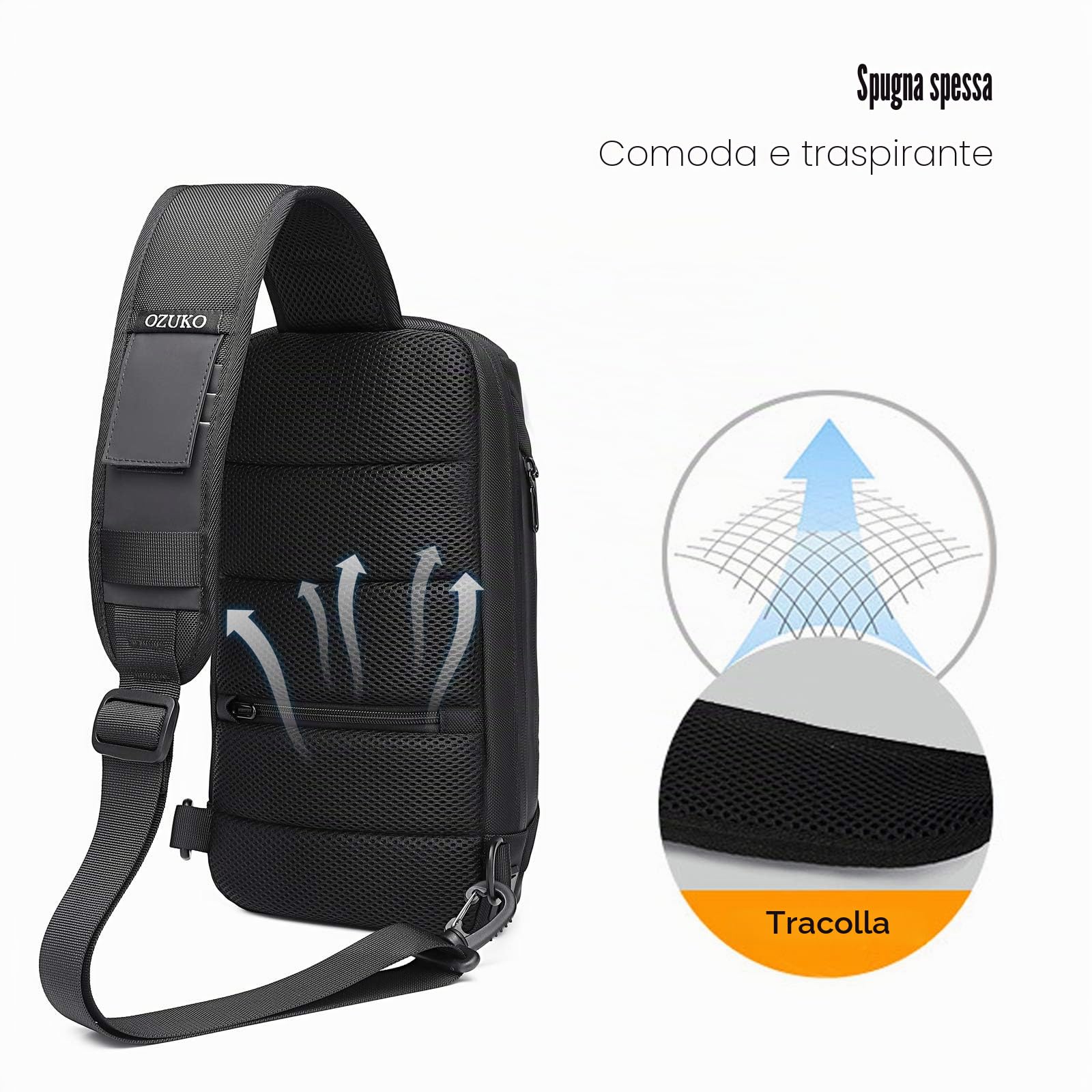 FANDARE Antifurto Zaino Monospalla Zaino Spalla con USB Grande Capacità Borsa a tracolla Uomo Donna Sling Bag Business Borsello a tracolla Borsa a Spalla per Trekking Ciclismo Viaggio Sports Durevole