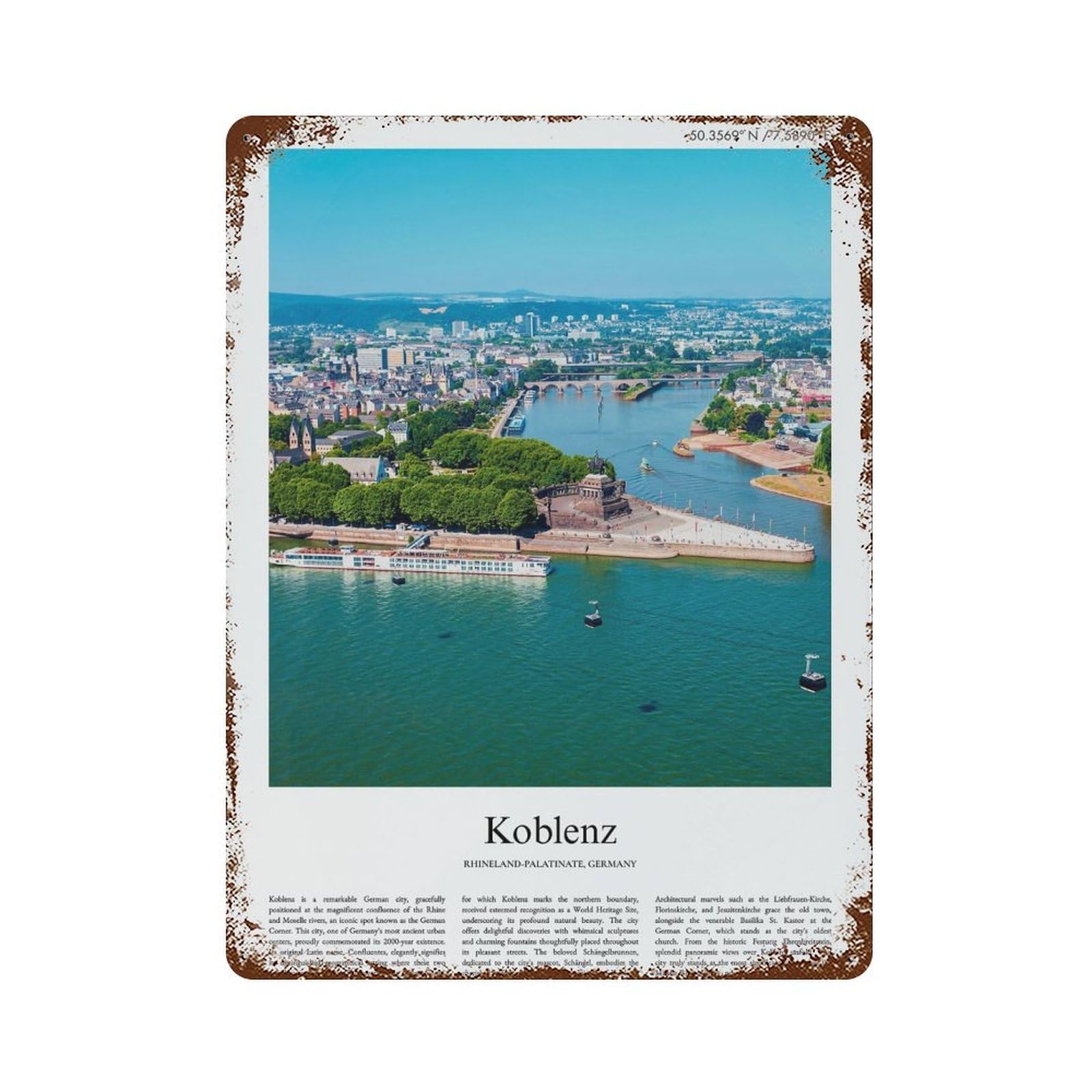 xiaoxiaoshen Koblenz Rhineland-palatinate, Germany City Scenery Wall Decor Art Metal Tin Poster Modern Home Decor Art Home Bar Shop Decorations Vintage Sign 40x30cm
