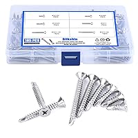 Vista 1 de #10 Flat Head Self Drilling Screw Assortment Kit, Length 1/2'' to 1-1/2'', 410 Stainless Steel Self Tapping Screws for Sheet Metal Attach Metal Lath
