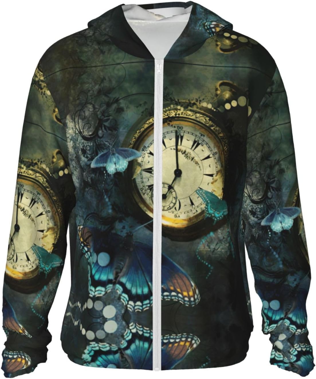 Farfalla Orologi Stampa Donne Protezione Solare Giacca con Cappuccio Abbigliamento Leggero Manica Lunga Sun Cover Up Camicia