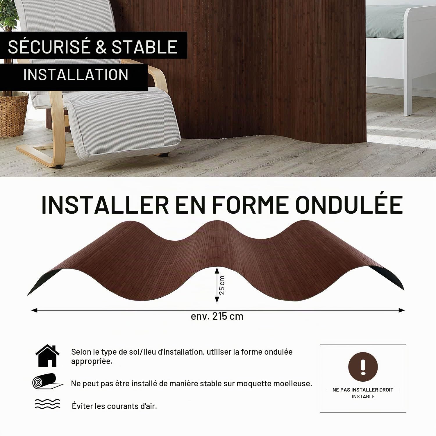 Paravent Salle diviseur partition Bambou Brun foncé Nouveau