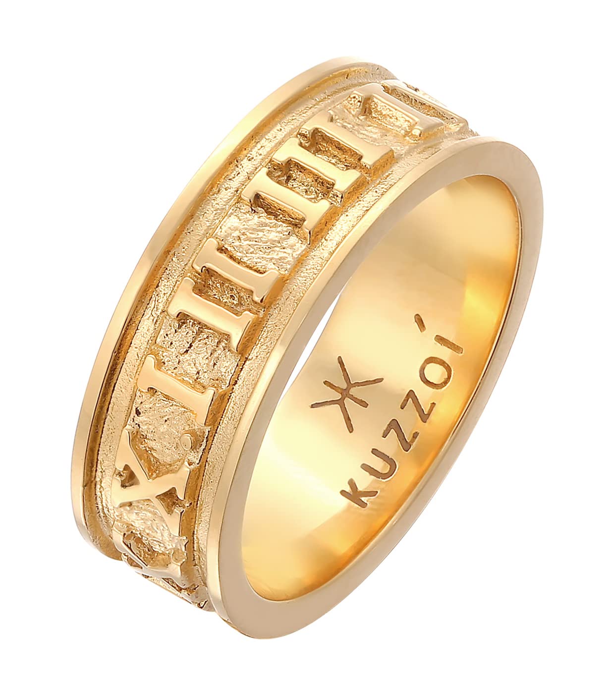 Kuzzoi Herrenring golden Bandring massiv (8 mm) 925 Silber vergoldet | Schmuck Accessoire mit römischen Ziffern Ring für Männer in der Ringgröße 60–66