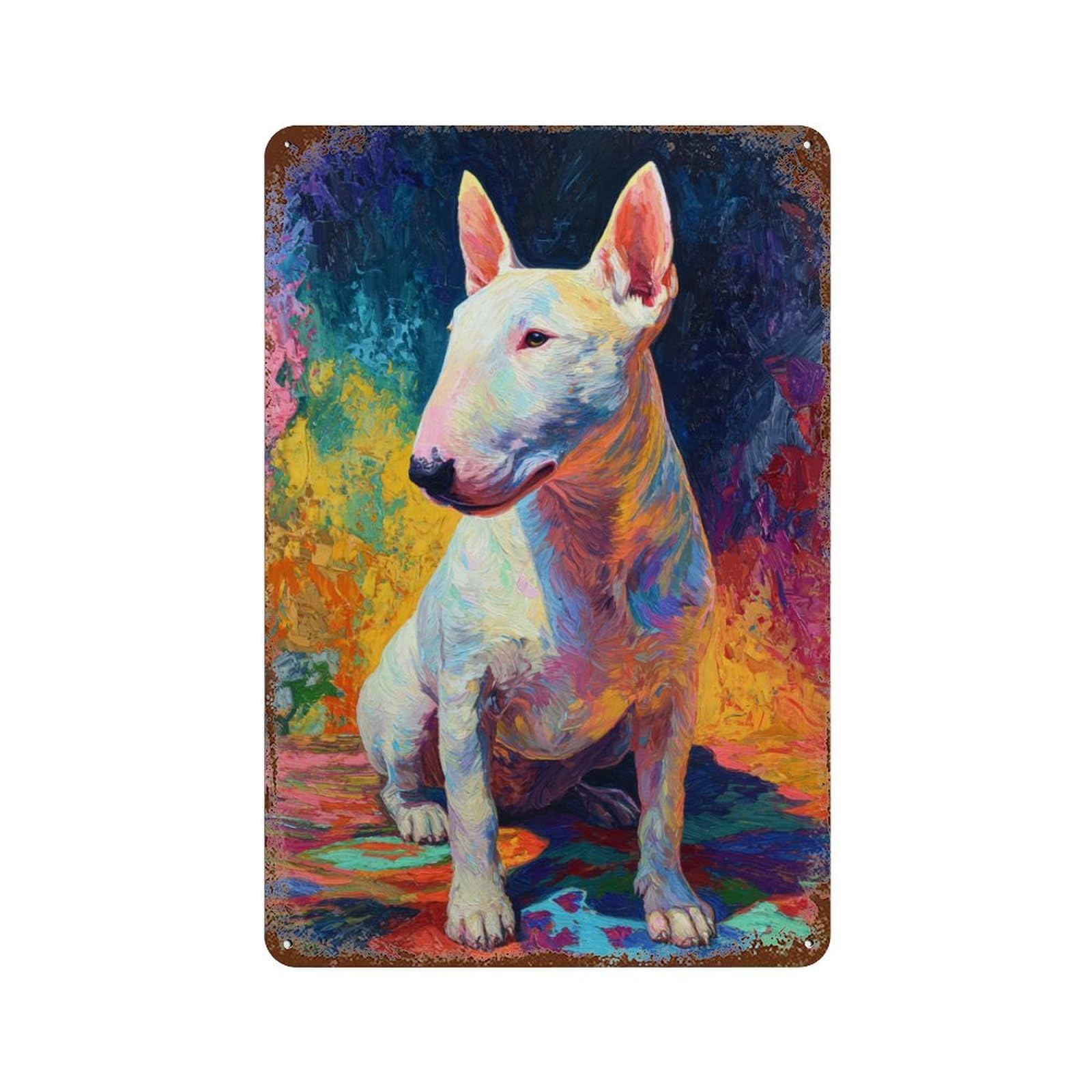 Garage Style Colorful Bull Terrier Painting Retro Metal Sign 11.8"x7.9", Classic Wall Plaque for Bar And Workshop