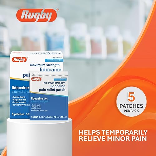 Miniatura 2 de Rugby - Parche para aliviar el dolor de lidocaína de máxima resistencia, 4 % - Parches anestésicos tópicos, flexibles, sin olor, de un solo uso, 5