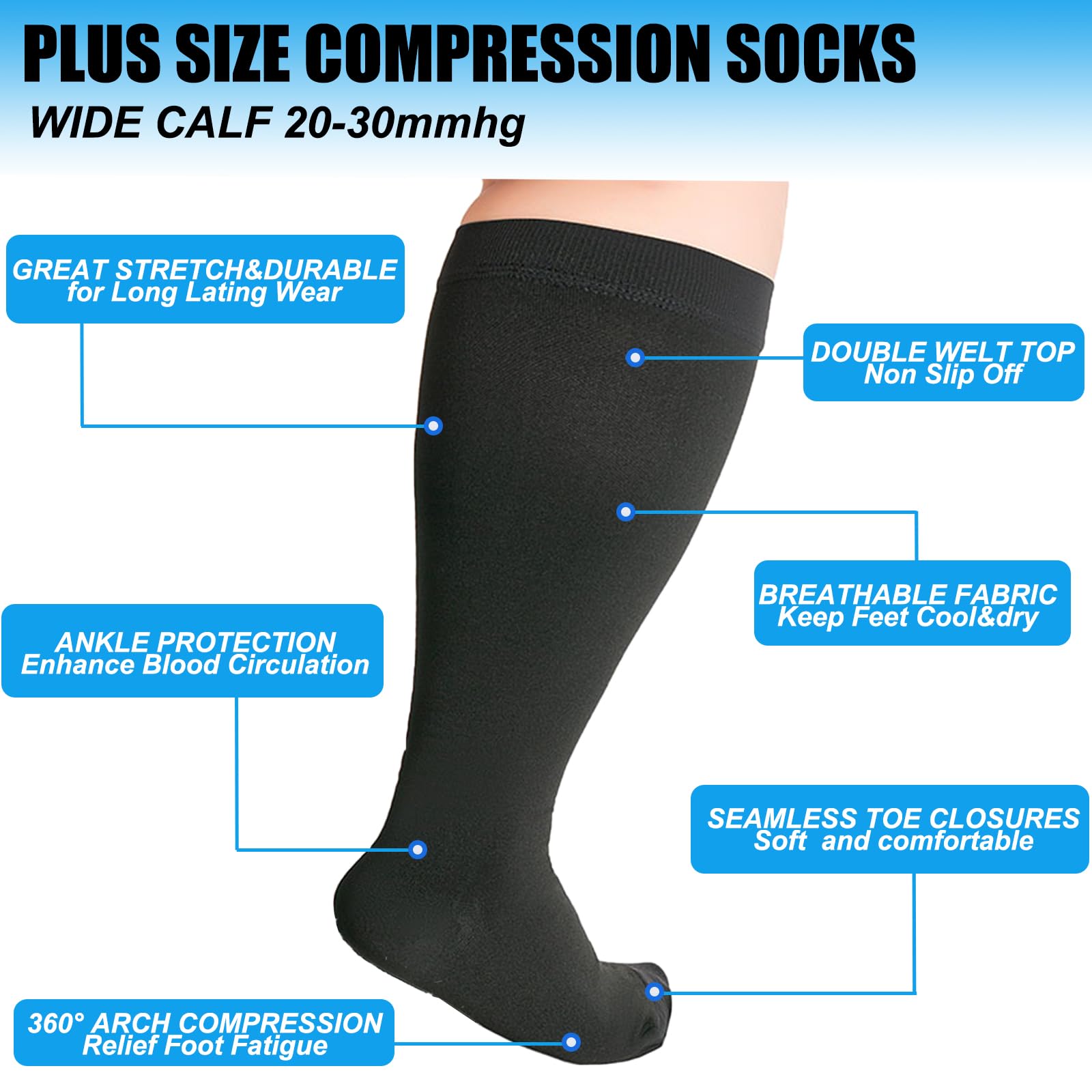 MediPeds Over the Calf (OTC) Mild Compression Socks, Large Ladies 10-13 / Mens 7-12, Navy, 2 Pair