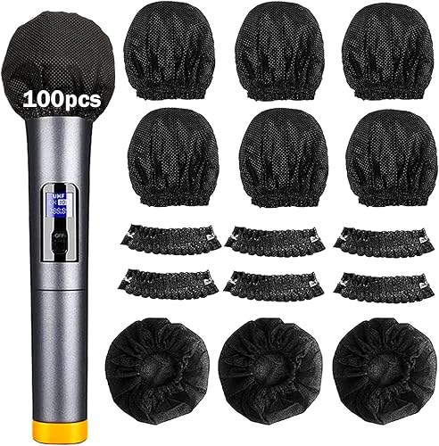 SUNPRO Fundas para micrófono, desechables, 100 unidades, no tejidas, limpias, sin olor, filtro de viento, tapa protectora para micrófono de karaoke
