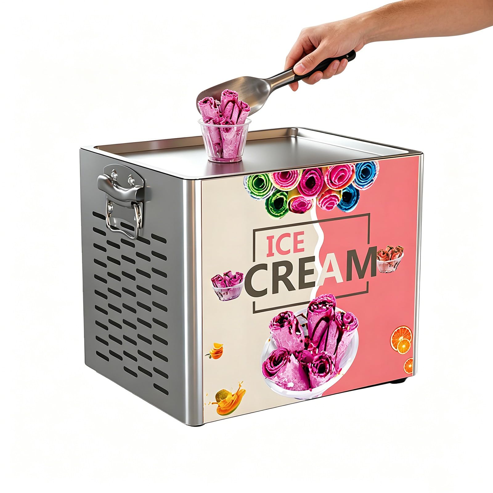 Beachtiful Fried Ice Cream Machine, 300x240mm 330W Stir-Fried Ice Cream Roll Maker with 2 Scrapers, for Making Dessert Rolls, Cooling Yogurt