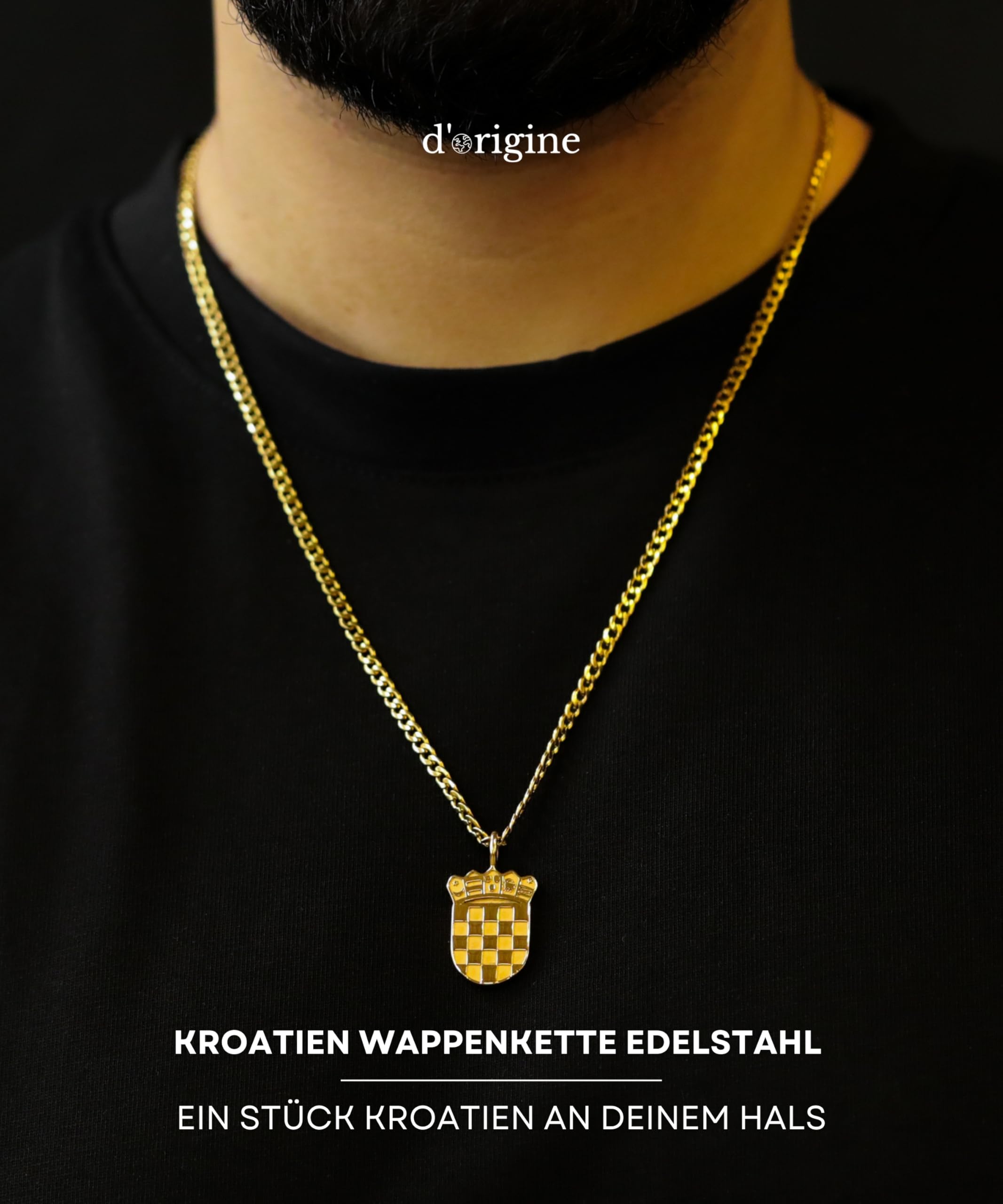 d'origine Kroatien Wappen Kette Herren – Kroatisches Wappen (Edelstahl)
