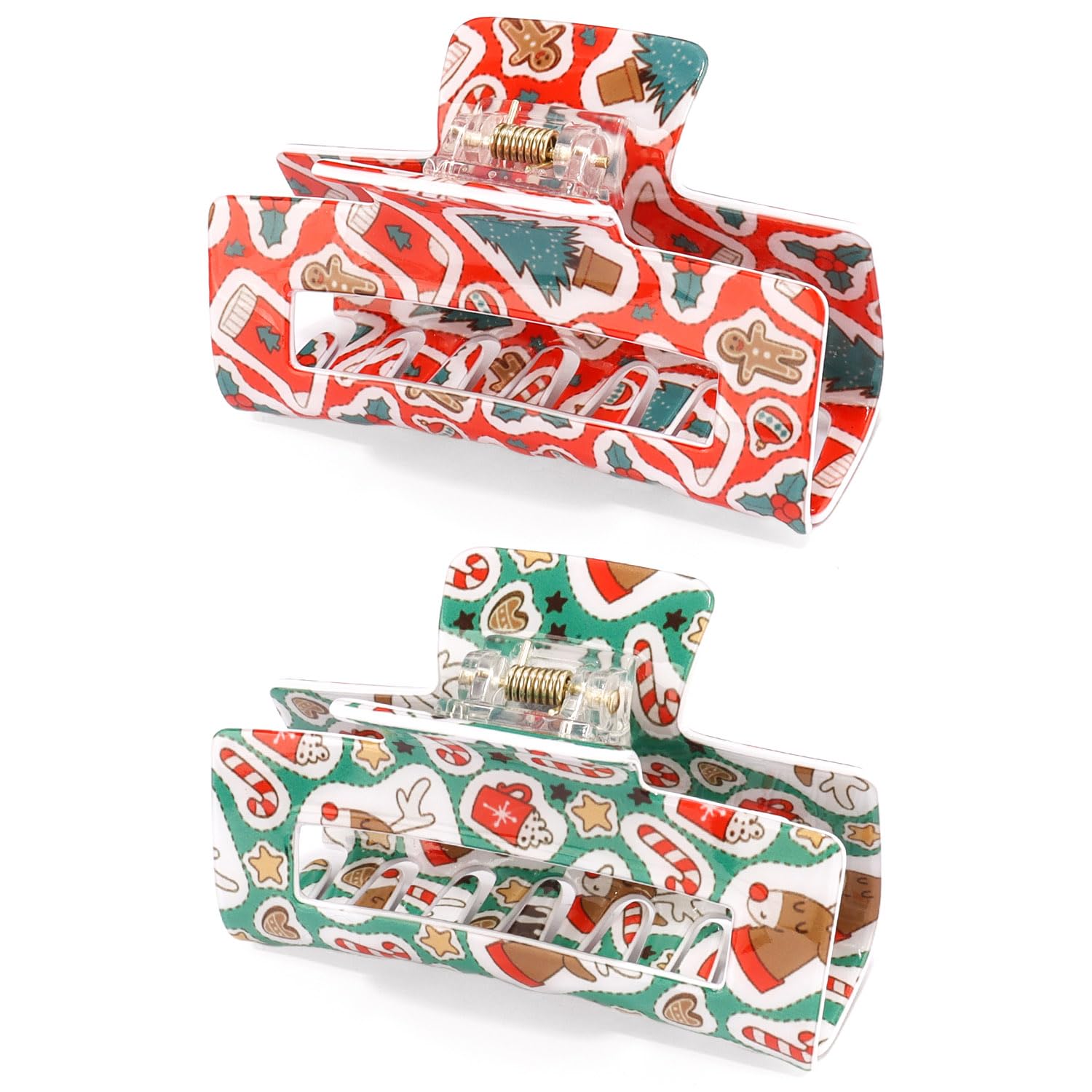 Christmas Hair Claw Clips 2Pcs Large Square Hair Clips for Thick Thin Hair Non Slip Rectangular Jaw Clips Barrettes Xmas Accessories for Women Girls Gifts Stocking Stuffers Red and Green - Image 8