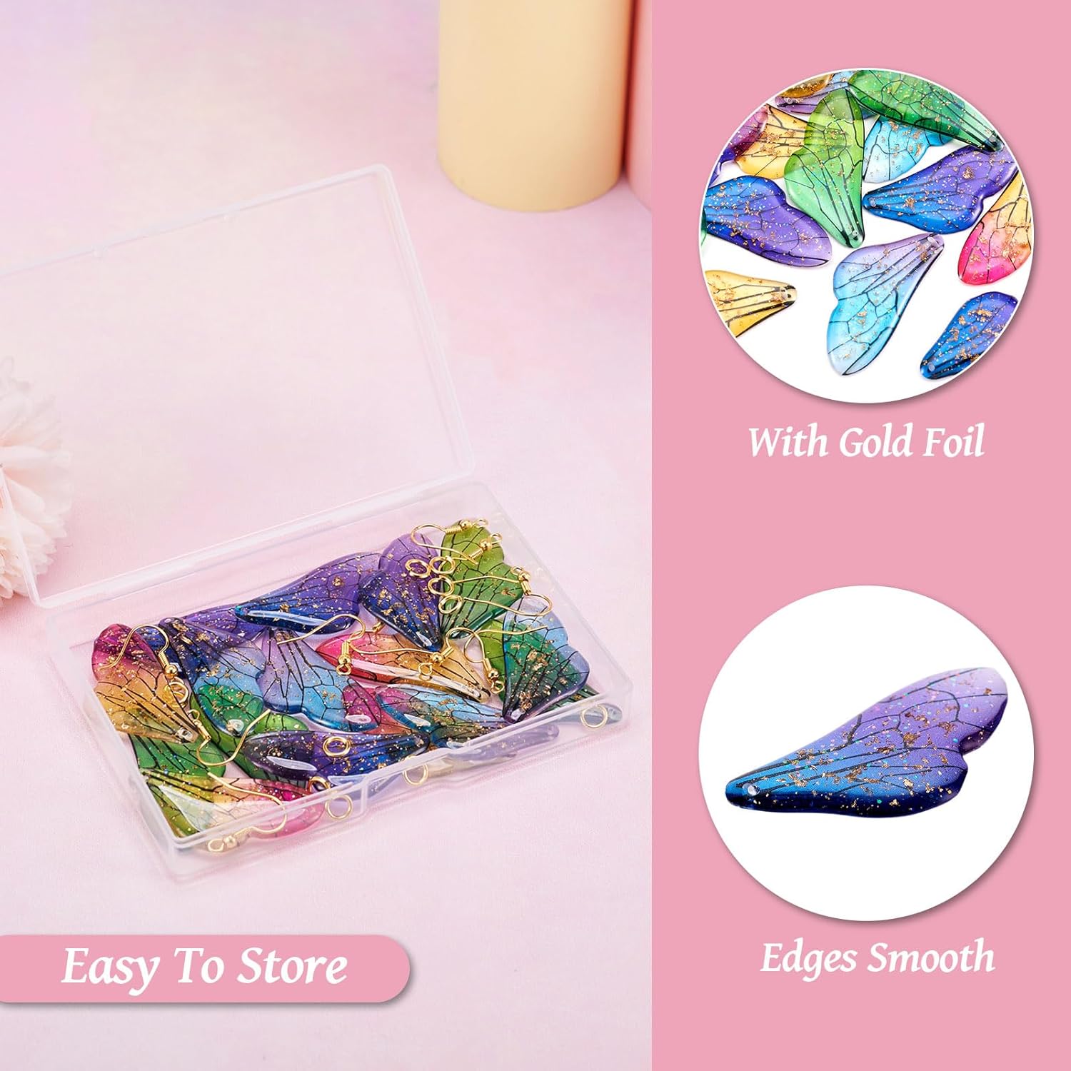 Pandahall 20Pcs Resin Butterfly Wing Charms Colorful Fairy Wing Charms Cute Animal Wing Pendants with Jump Rings Earring Hooks for Women Earring Jewelry Making - Image 6