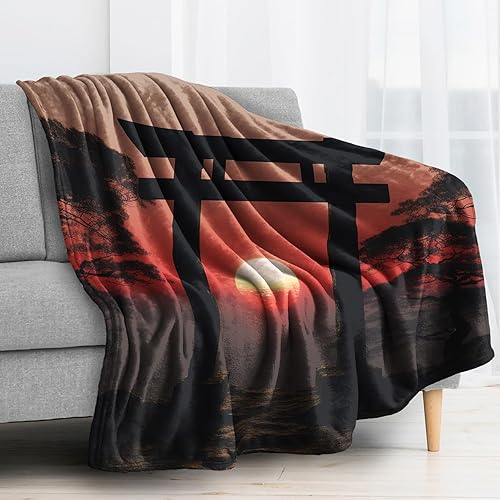 Miniatura 2 de zcwl Manta japonesa de forro polar para sofá, cama, sofá, manta con estampado de Torii japonés, manta de franela de felpa súper suave y acogedora,