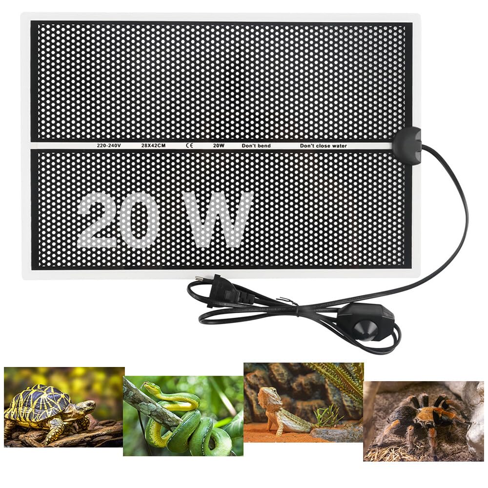 Mata grzewcza do terrarium, 20 W, mata grzewcza dla gadów, 28 x 42 cm, regulowana mata grzewcza do terrarium z regulacją temperatury, poduszka grzewcza dla gadów, płazów, żółwi, węży, jaszczurki,