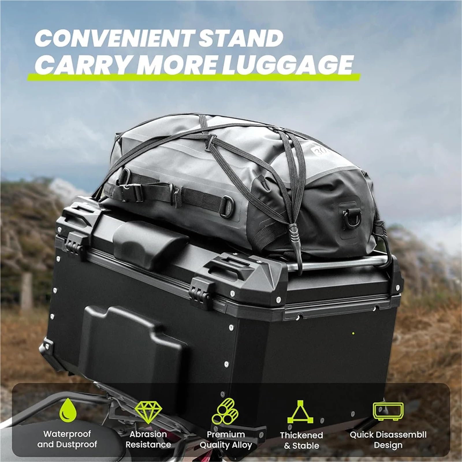 motocyklowyTopcase 2024 Pasuje do VOGE DS525X Valico 525 DSX 650D 900DS ADV CNC Aluminium Motocykl Kask Box Bagażnik Górny Skrzynia Podróżna bagażnika motocykla(65L Black with X)