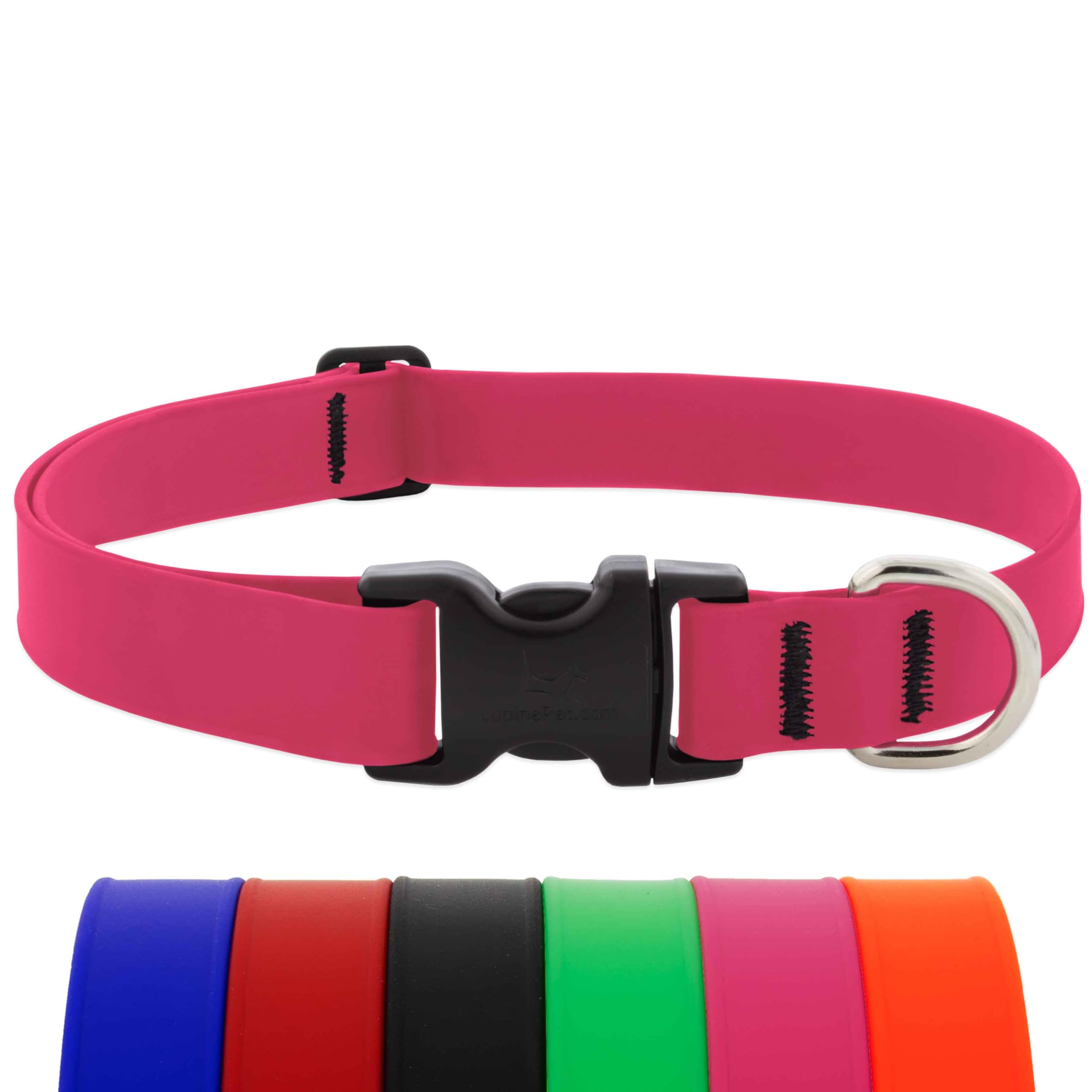 LupinePet Collare impermeabile per cani, rosa fluo, larghezza 2,5 cm, regolabile da 30,5 a 50,8 cm, realizzato in BioThane