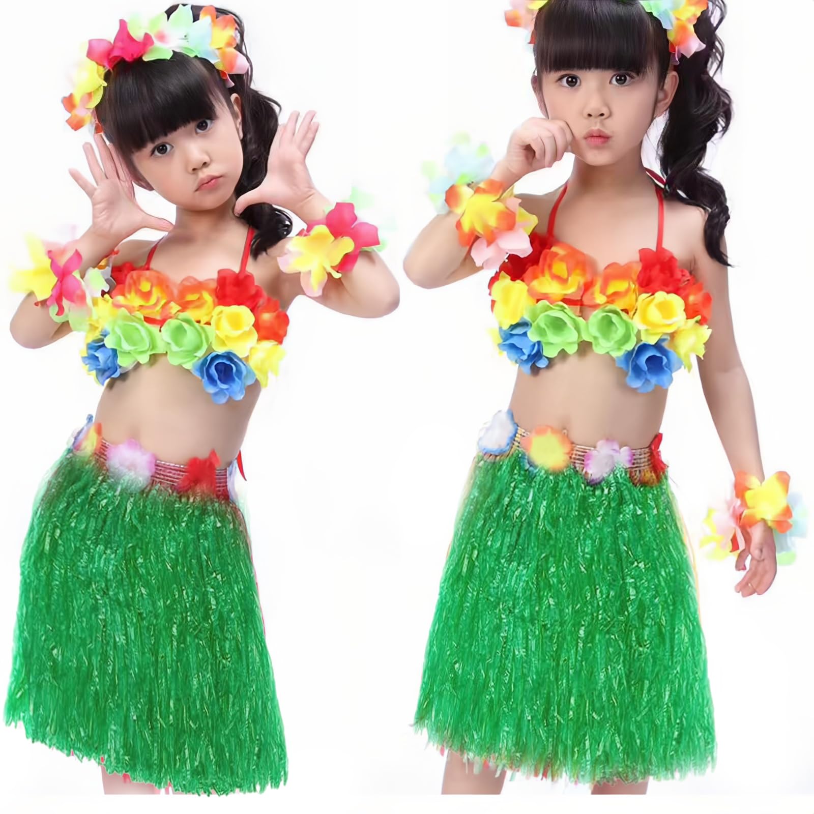 2 Sets Hawaiian Fancy Dress, Include Grass Skirts & Head Garland & Hand Garlands & Necklack - Image 3