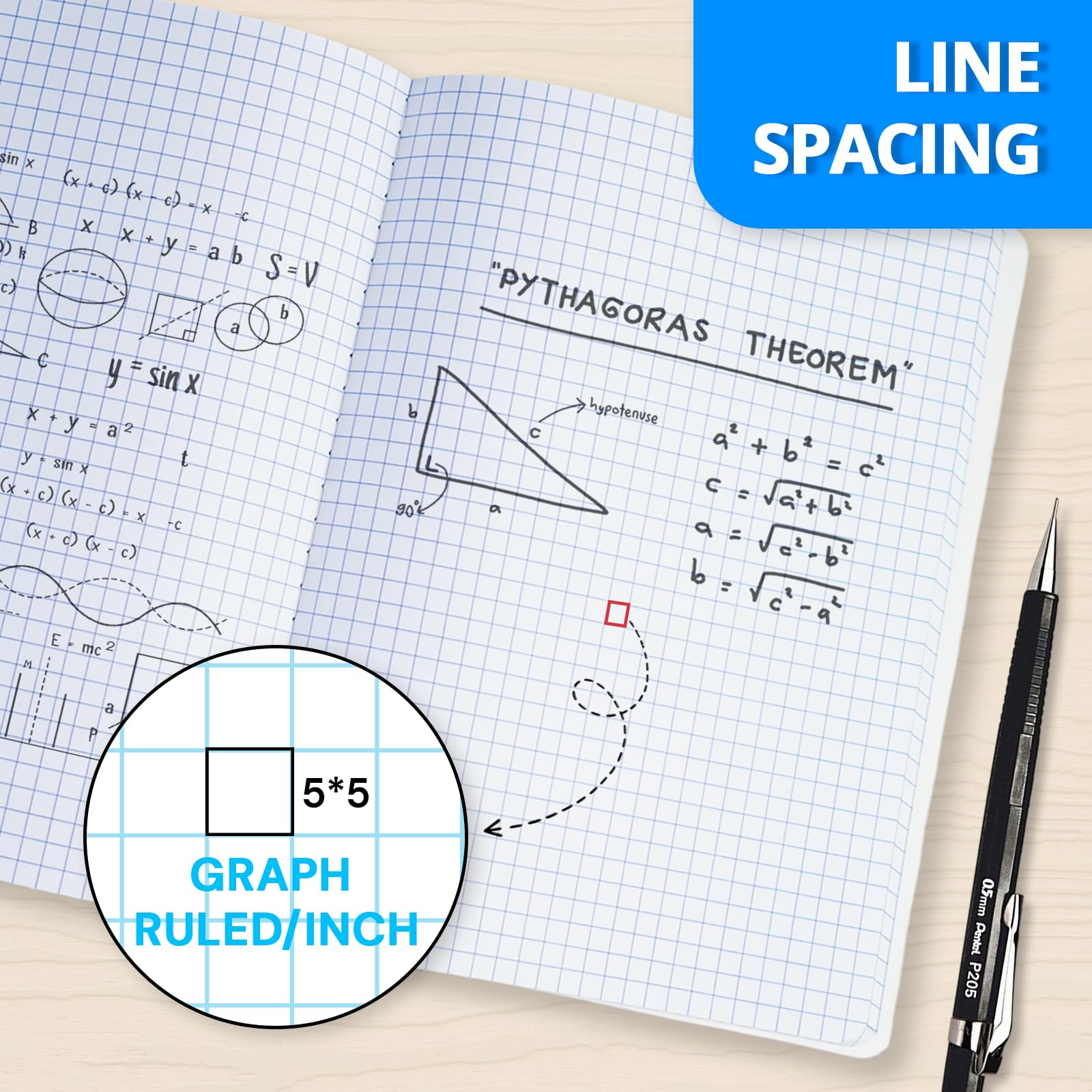 ONAVIA Quaderno a righe per composizione grafica, confezione da 12, 100 fogli, quadrupla, per classe, matematica, ingegneria, grafici, materiale scolastico, rosa