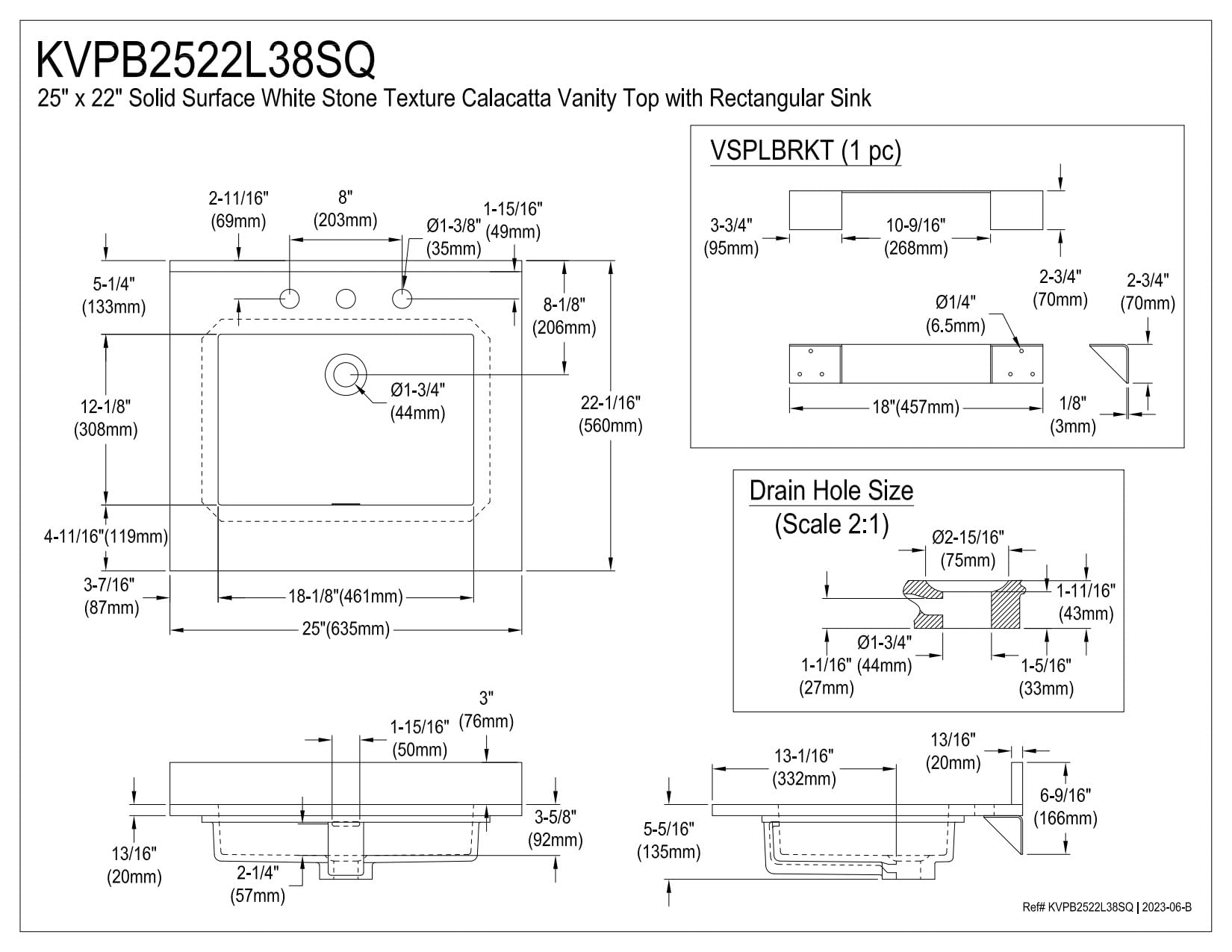 ((trash))Kingston Brass KVPB2522L38SQ Montesquieu 25" Solid Surface Vanity Top, Calacatta Marble White/Glossy