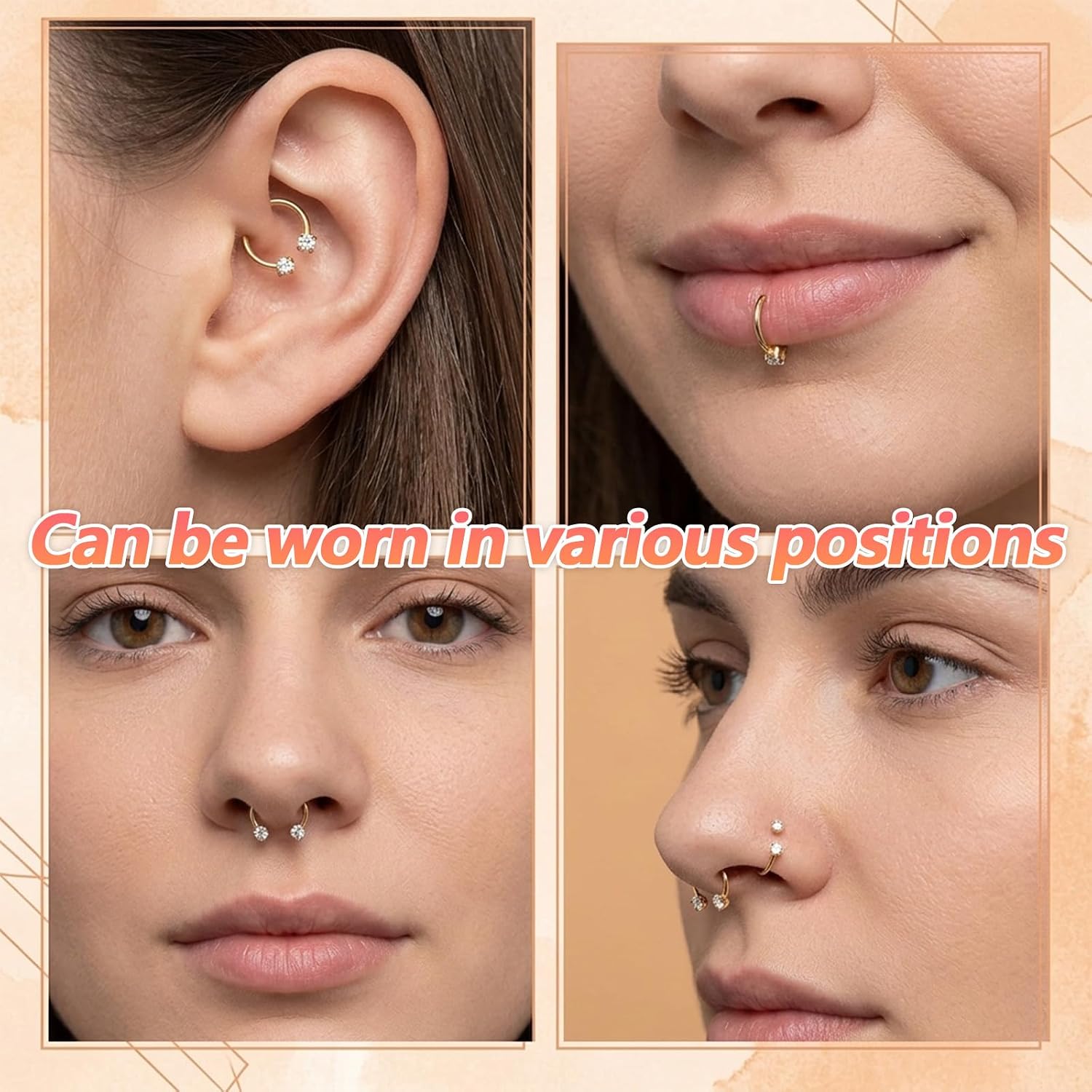 2pcs horse shoe nose rings for women - Surgical Steel horseshoe nose ring With Cubic Zirconia And Opal - Complete Piercing Kit For Women