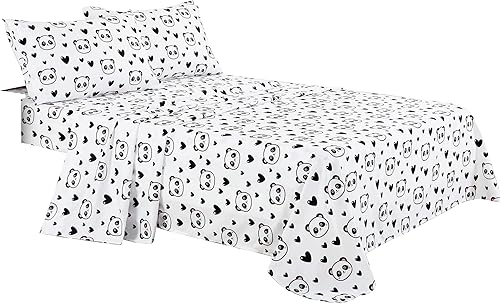 Miniatura 8 de Chezmoi Collection Juego de sábanas de 3 piezas para niños y adolescentes, microfibra suave, color blanco y negro, estampado de corazones de panda,