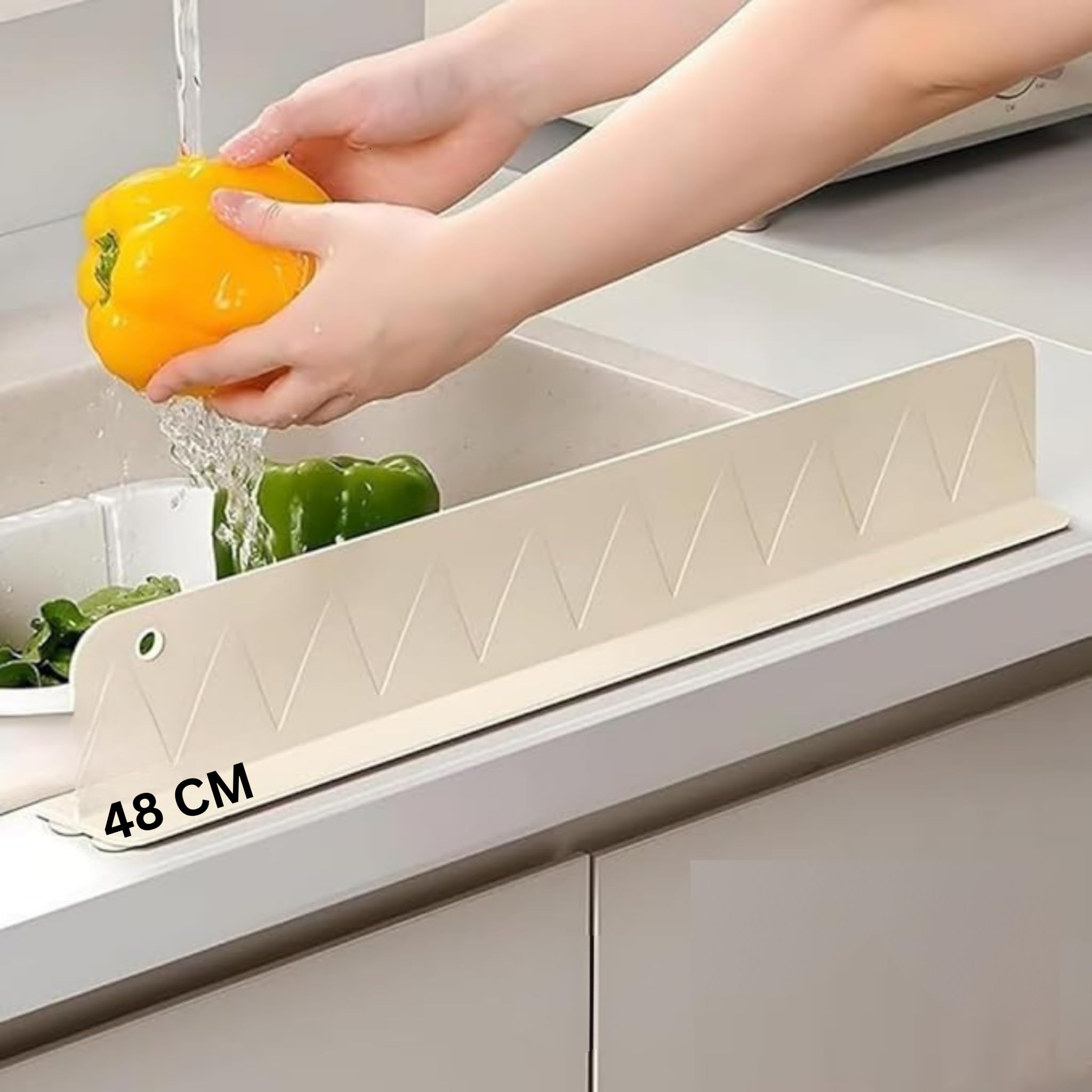 QERINKLE 1 Silicone Sink Splash Guard in Kitchen Sink Water Splash Guard with Strong Suction Cups Waterproof Countertop & Stove Protector Flexible Anti Splash Baffle for Kitchen & Bathroom (1, WHITE)