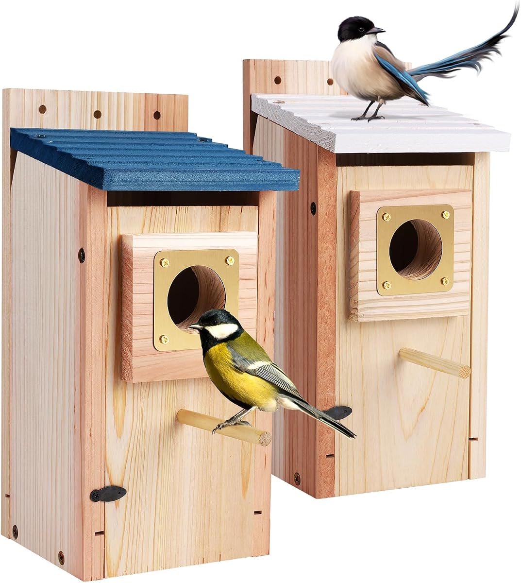 2 Pack Bluebird Houses for Outside Thick Wood Bluebird House