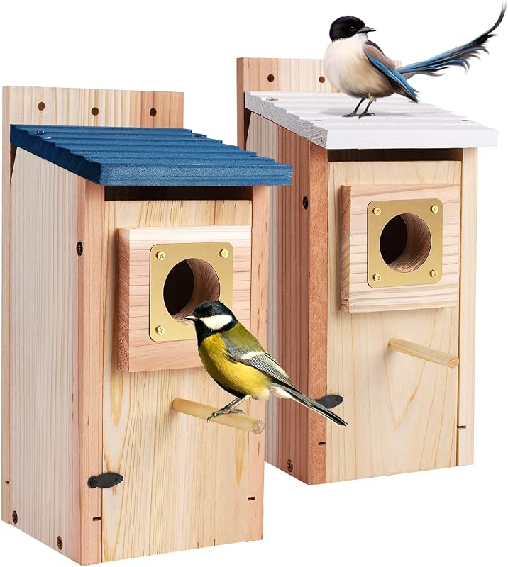 2 Pack Bluebird Houses for Outside Thick Wood Bluebird House