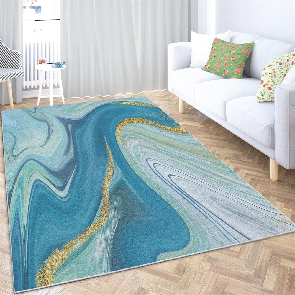 Tapis Moelleux de Salon Moelleux Marbre Rayé Bleu Adaptés à la Chambre à Coucher des Enfants décor à la Maison de la Chambre à Coucher décoration intérieure Tapis - Bleu D'Oeuf De Canard 160 x 230cm