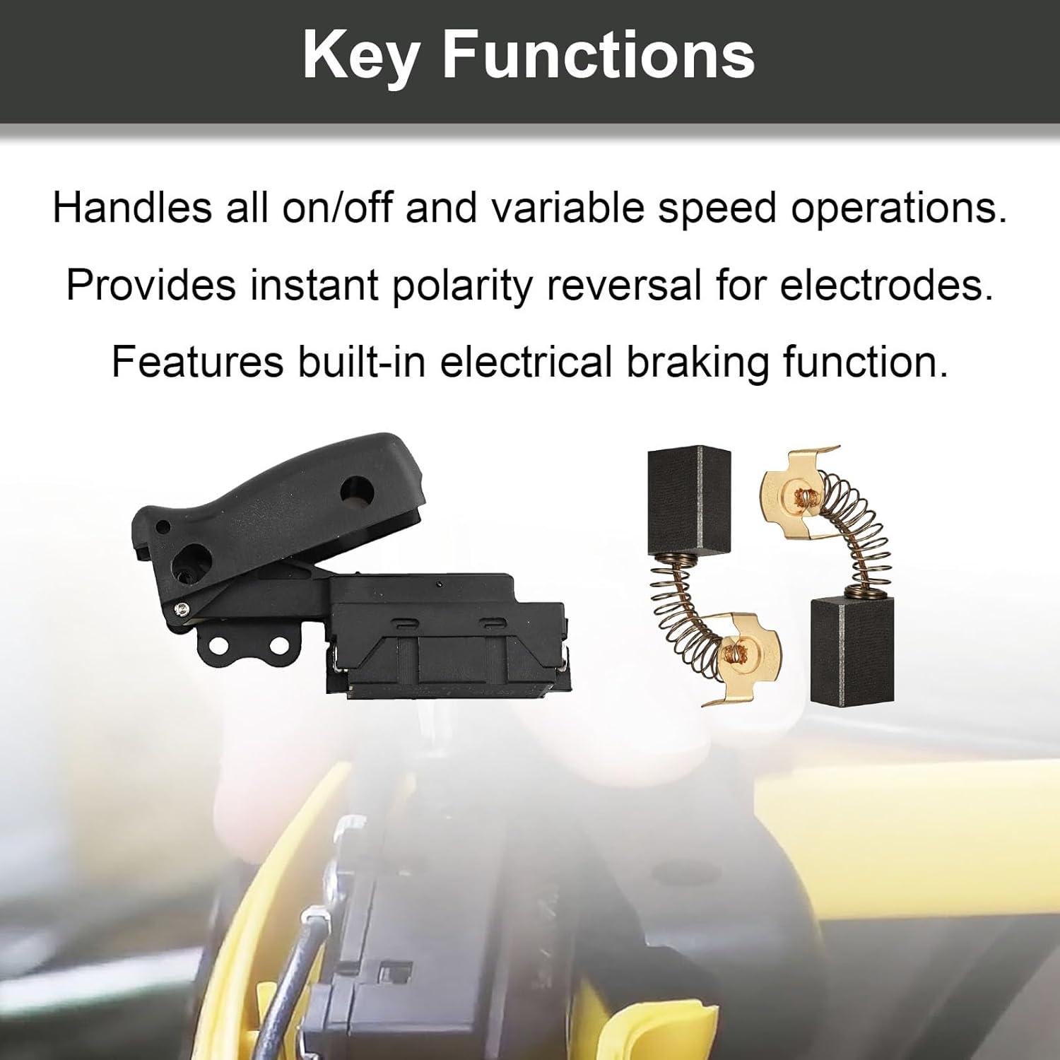 Miter Saw Trigger Power Switch Replacement for DW712 DW715 DW716 DW717 DW718 DWS780, with Carbon Brush Set (2 PCS)