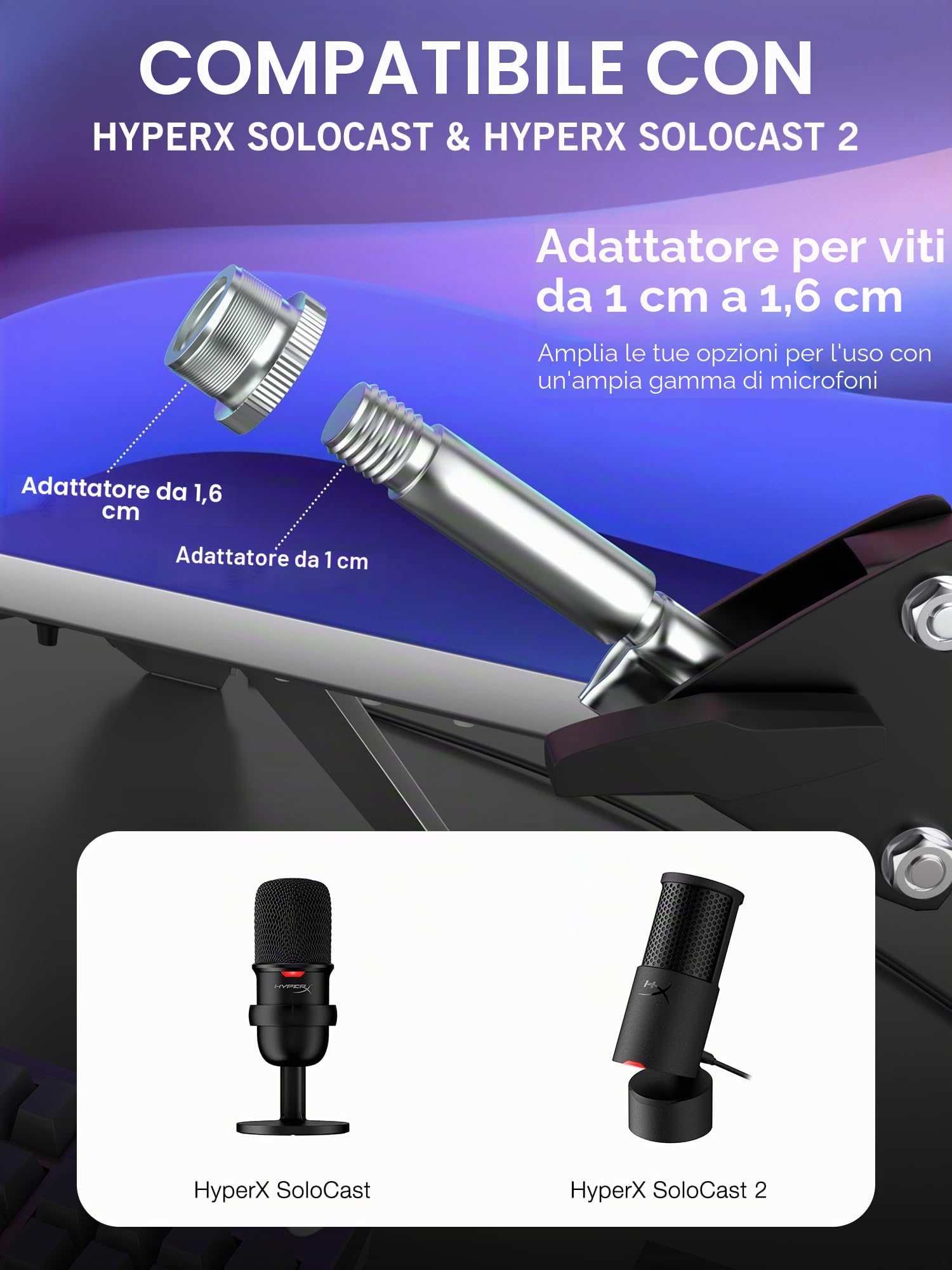 SUNMON Braccio Microfono per HyperX SoloCast 2 - Supporto Microfono Universale da Scrivania per SoloCast QuadCast S / 2S Rode Podmic Blue Yeti Fifine e la maggior parte dei Microfoni (Nero)