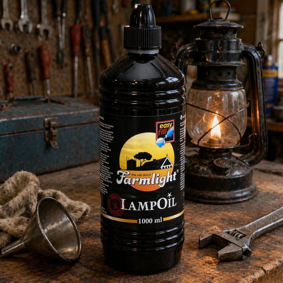 Church Supply Clear Smokeless And Odourless Premium Dutch Lamp Oil With Intergrated Easy Pour Funnel - Candle Oil - 1 Litre Bottle. Spill- Free Design Bottle.