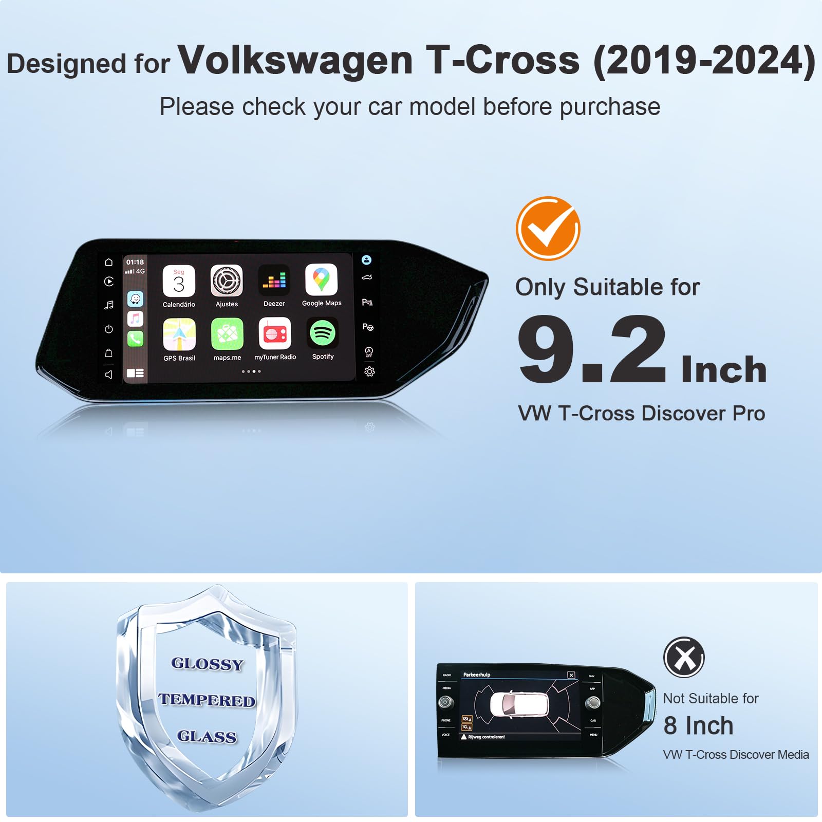 Pellicola Protettiva Vetro Temperato 9H Per Schermo Navigazione VW T-Cross (2019-2025) 8 Pollici - BIXUAN