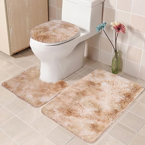 Miniatura 2 de Juego de alfombras de baño, 3 piezas suaves antideslizantes y cubierta para tapa de inodoro, decoración del hogar y comodidad (amarillo)