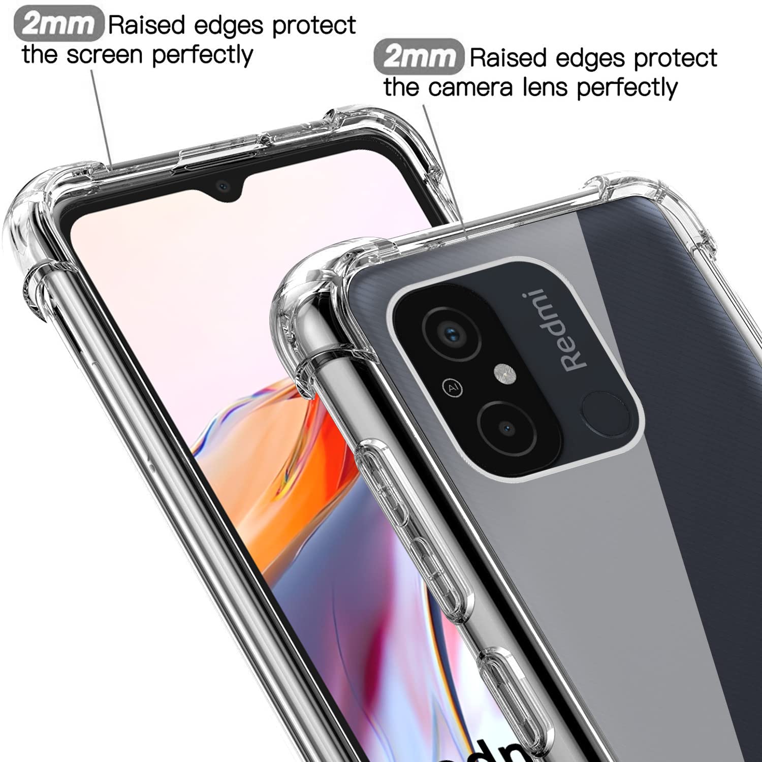 Cover Trasparente Per Xiaomi Redmi 12 Con 2 Pellicole Vetro Temperato - Custodia Morbida TPU Antiurto