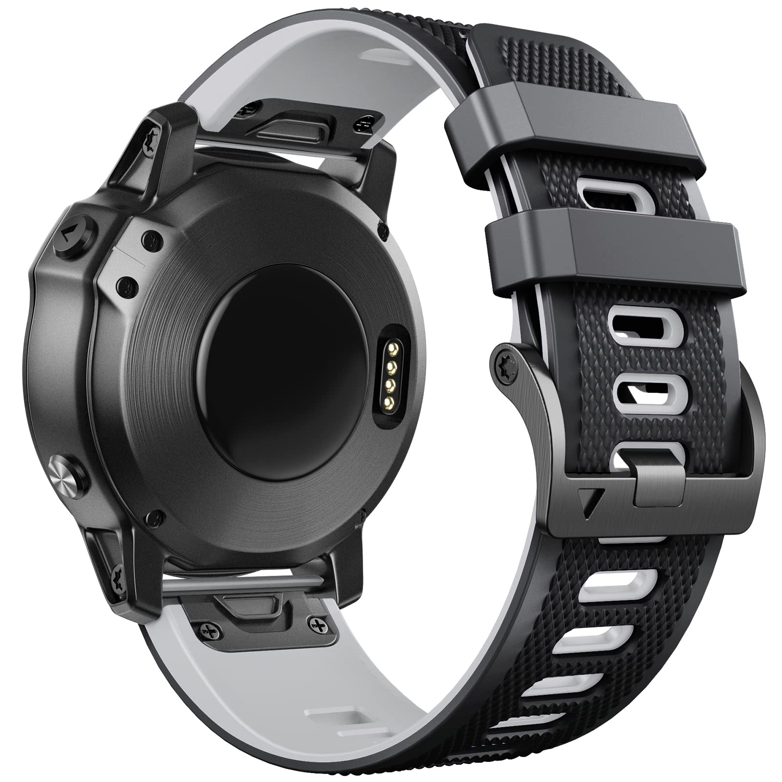WIIKAI Silikon-Armband Für Garmin Fenix 6X/5X/3 – Ersatzarmband 26 Mm Breite, Grau/schwarz, Langlebig & Hautverträglich