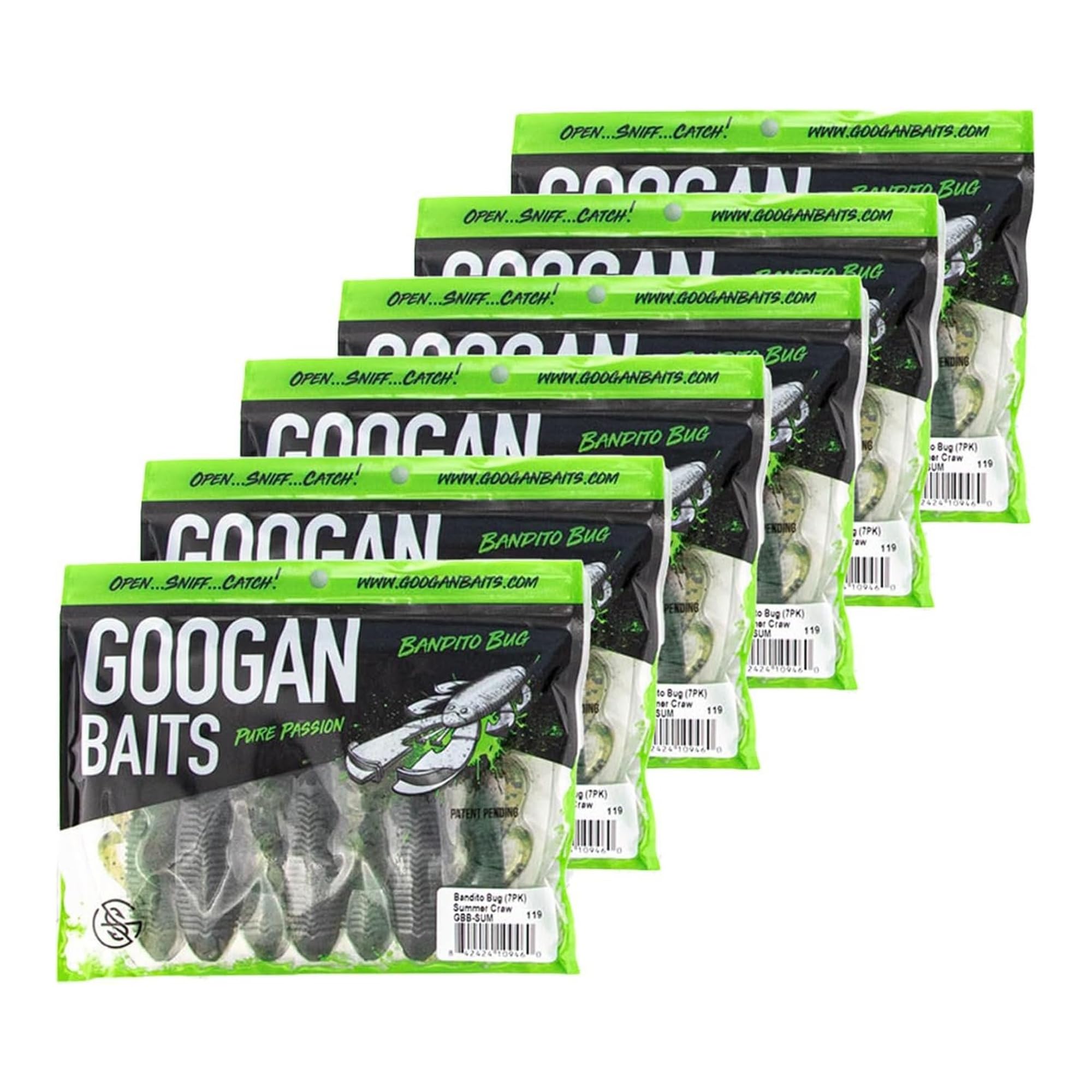 Googan Squad Bandito Bug Lot de 6 leurres de pêche souples pour pêche au bar, appâts de natation avec action de coup de pied unique, équipement de pêche en eau salée et eau douce