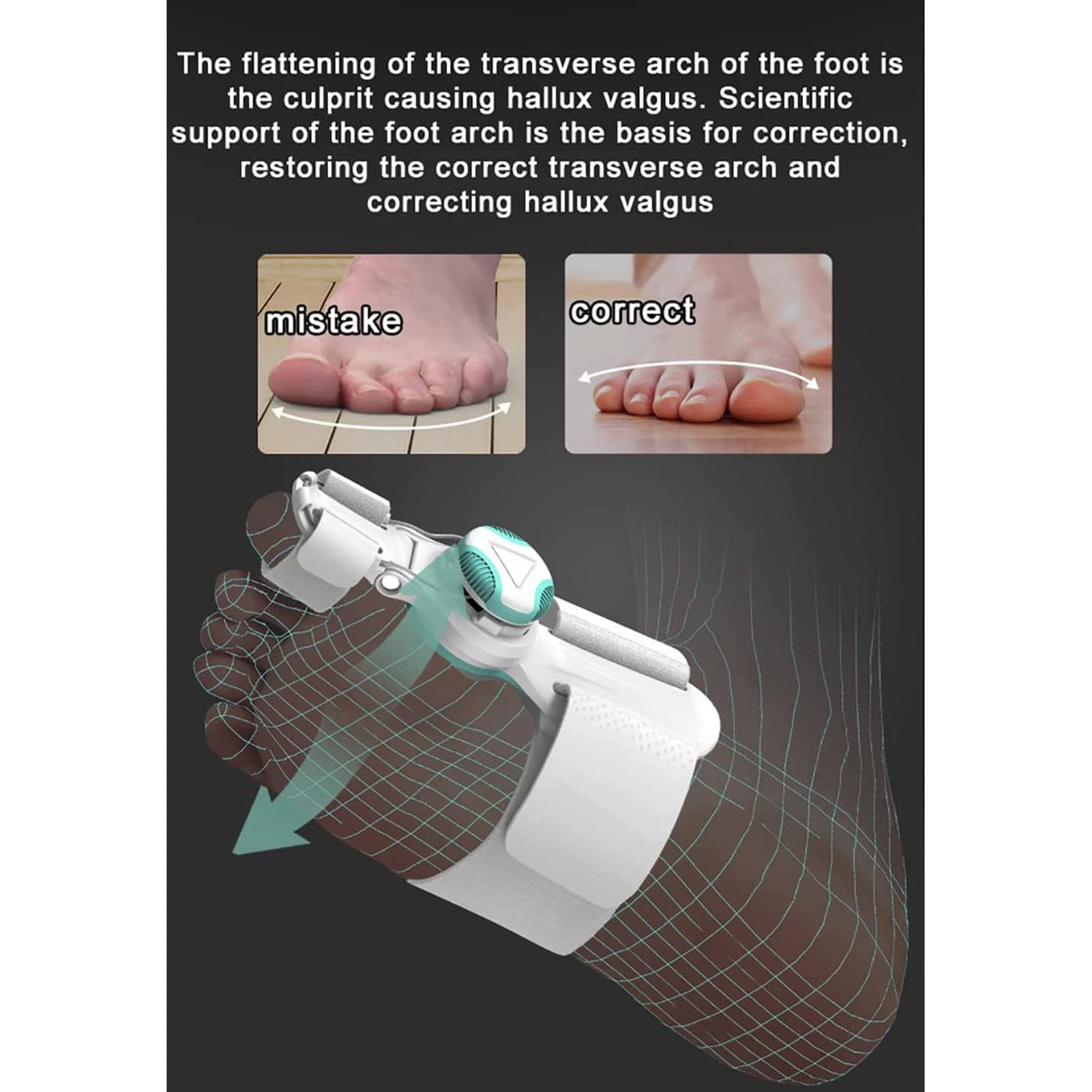 Orthopädische Schiene zur Linderung von Ballenzehen, Großzehenorthese für Hallux Valgus, verstellbare Ballenschiene mit Silikon-Innenpolster, Unterstützung bei Tag und Nacht