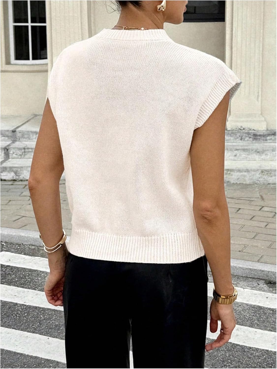 Milumia Women's Floral Cap Sleeve Sweater Vest Crewneck Knit Pullover Tank Tops - Image 3