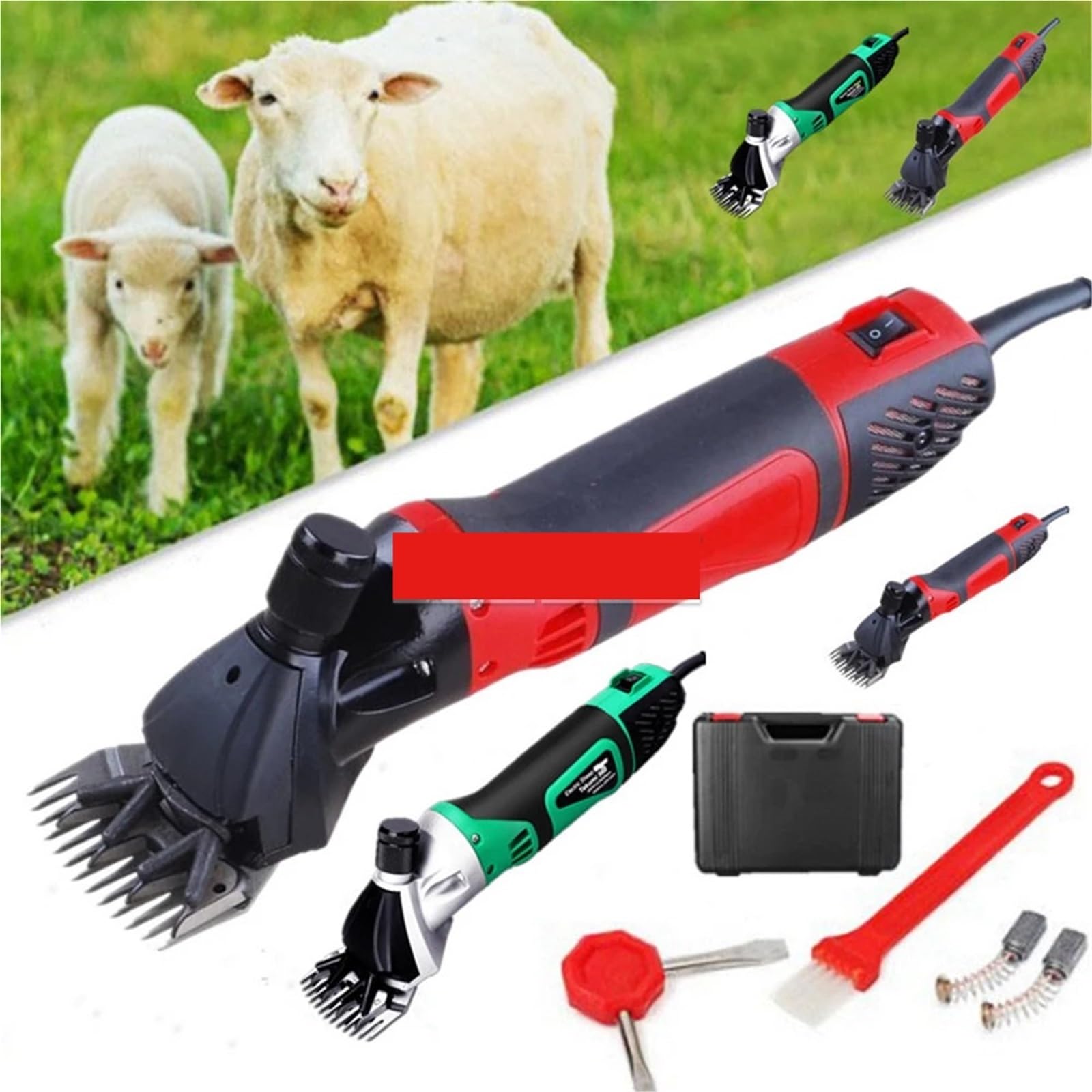 Tijeras eléctricas de lana de 13 dientes, kit for esquilar ovejas y mascotas, tijeras for esquilar cabras y caballos. Instrumento de medición(Green/Black)