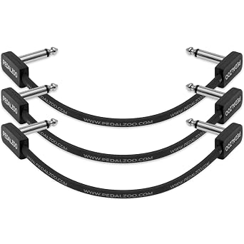 Flat Patch Cable for Guitar Pedals, 6 Inch (3-Pack) Low Noise Space-Saving Pedalboard Patch Cables with Angled Connectors, Oxygen-Free Copper, Dual Shielded Guitar Effects Cable