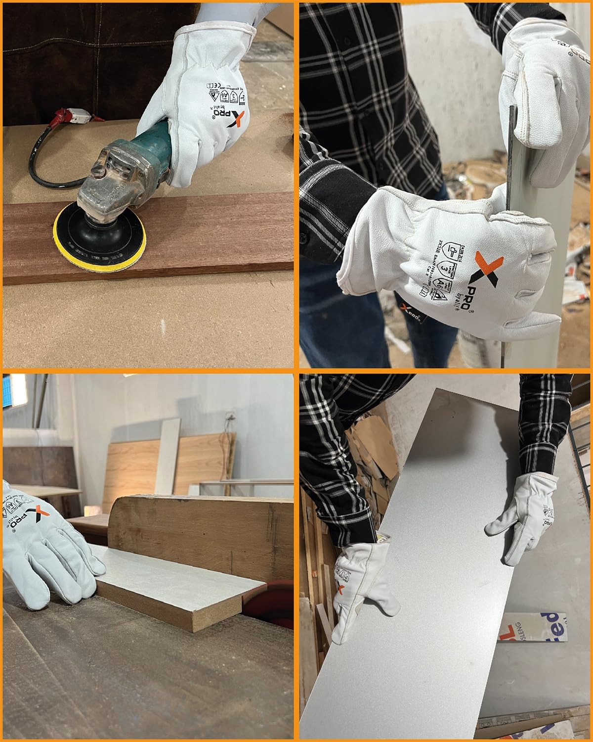 XPRO® 5NLPRC6 Leather Work gloves, Mechanic Gloves,Kevlar gloves cut resistant, Puncture Resistant gloves, Reinforced palm