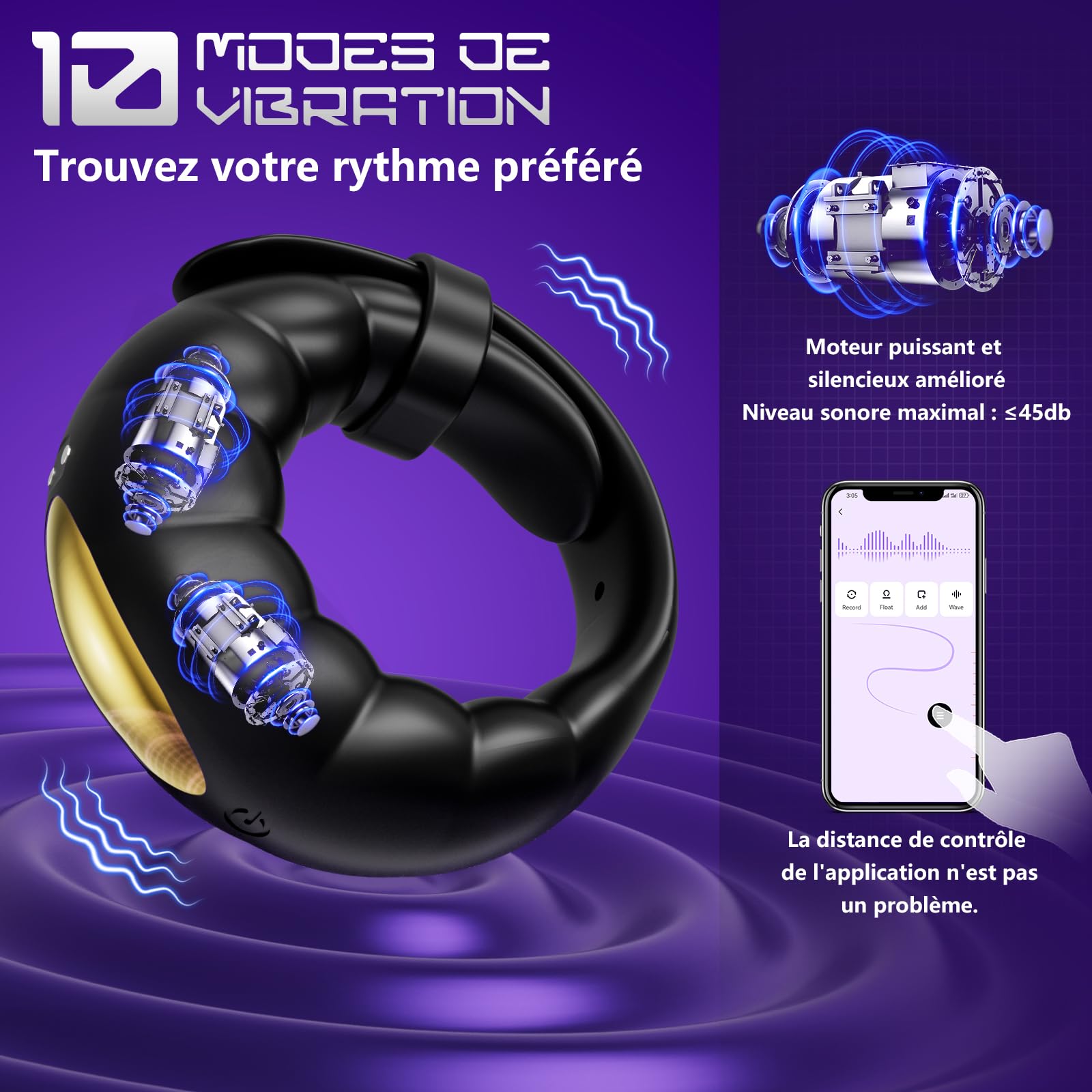 Anneau Vibrant Pénis Homme Sex Toys - App Vibromasseur Cockringe Hommes Reglable,Sex Toýs Homme Anneaux de Pénis avec 10 Modes de Vibration,Sextoy Objet Sexuelle Adulte Couple pour faire L'amour