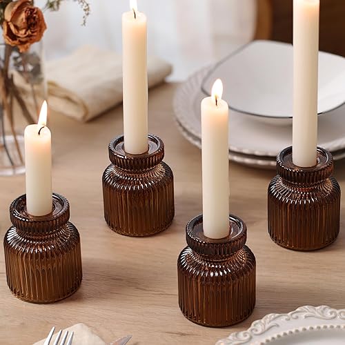 Miniatura 4 de DARJEN 12 portavelas de cristal, candelabros cónicos ámbar, candelabros votivos para centros de mesa, bodas, cenas, decoración del hogar