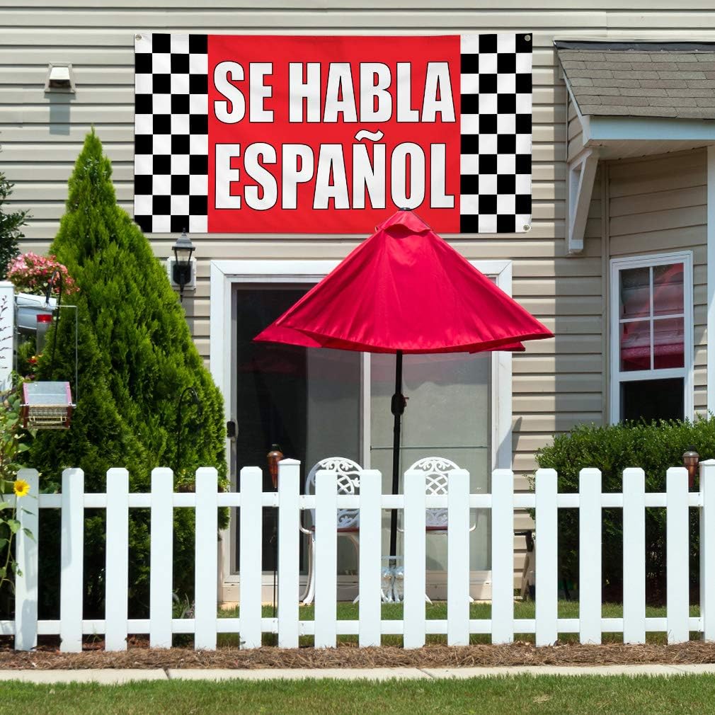 Vinyl Banner Multiple Sizes Se Habla Espanol Advertising Printing A Foreign Languages Outdoor Weatherproof Industrial Yard Signs Red 4 Grommets 16x40Inches