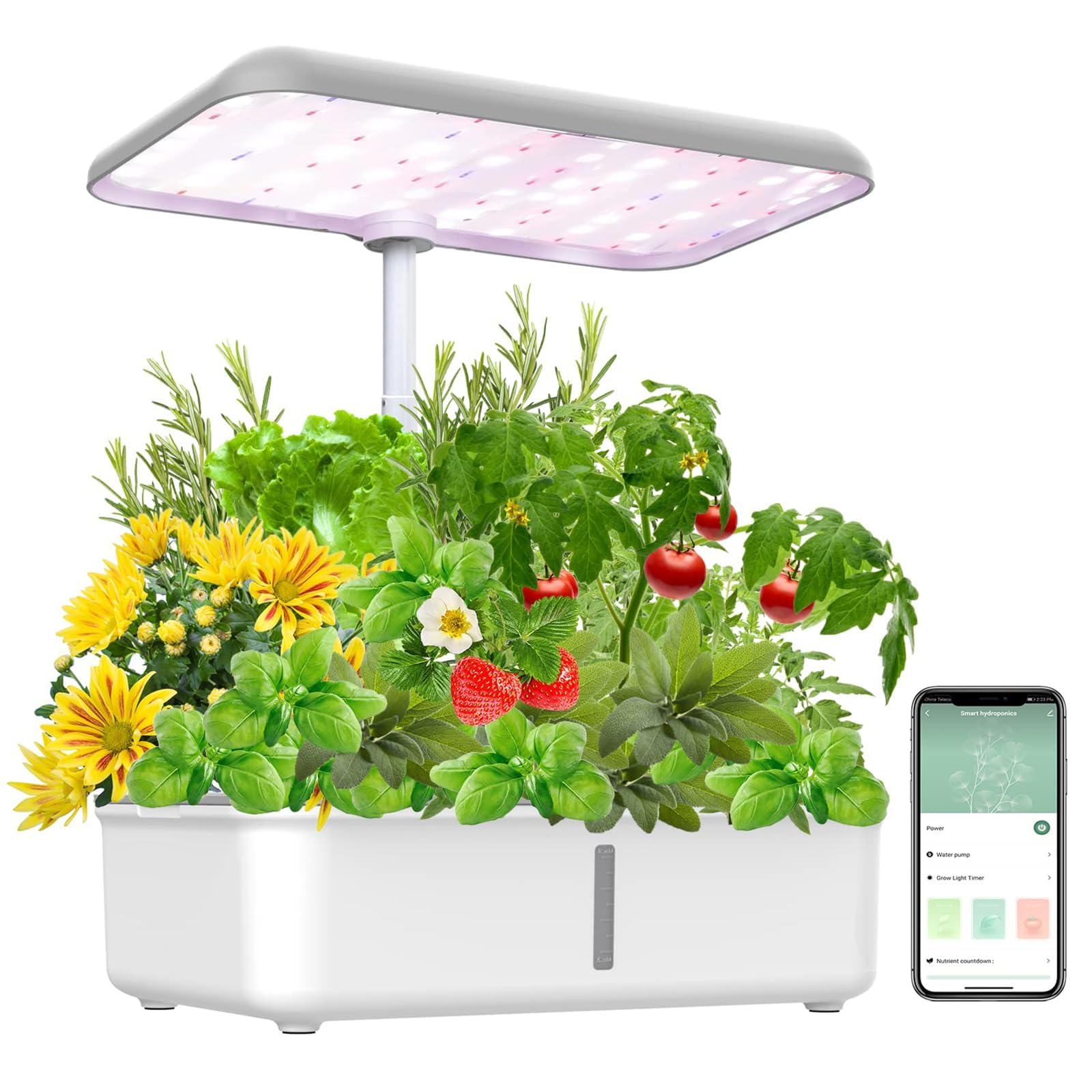 Hydroponiczny system uprawy WiFi, 14 pods Smart Garden z lampą LED do roślin, sterowany ręcznie/aplikacją, automatyczny timer, do użytku wewnątrz i na zioła, zestaw z regulacją wysokości,