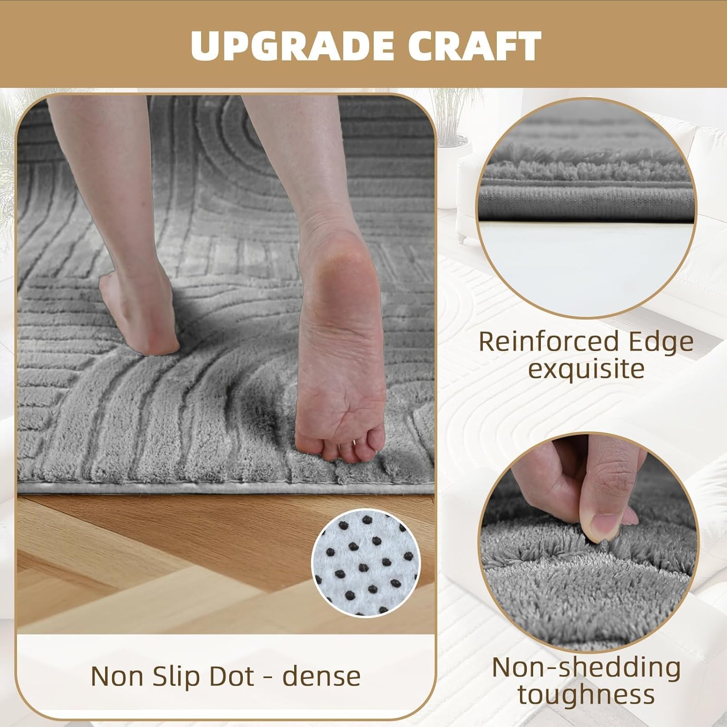 Gray 5x7 Modern Geometric Area Rug – Washable Living Room Rug, Minimalist Linear Carpet with Soft High-Low Pile, Fluffy Floor Rugs for Bedroom, Kids Room, Nursery, Home Décor, Grey