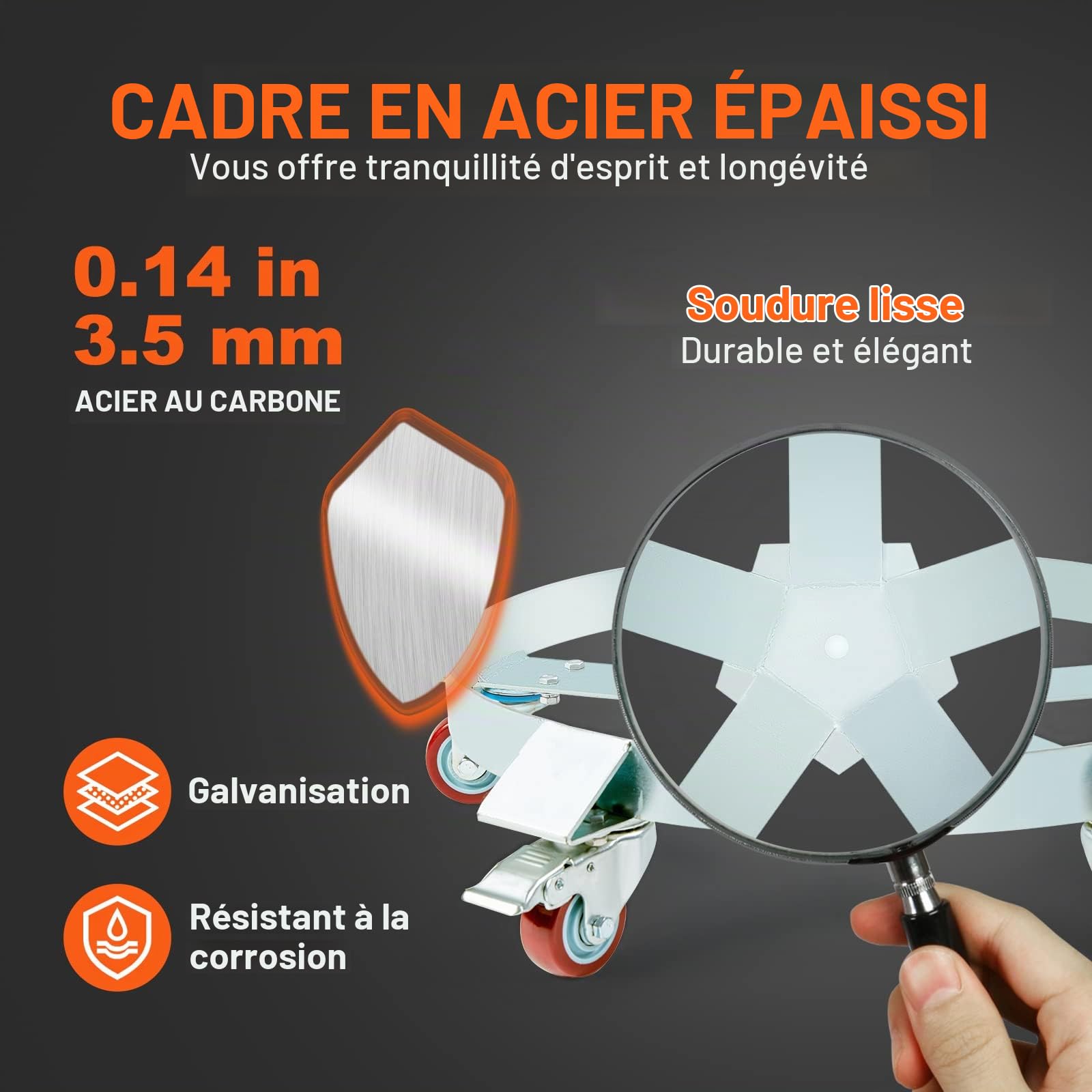 VEVOR Porte-Fût 250 L Chariot à Baril Capacité de Charge 567 kg Plateau Roulant avec 5 Roulettes Pivotantes Cadre Acier Socle Rouleur Outil pour Manutention Fûts Tambours Bidons Huile Entrepôts Usines